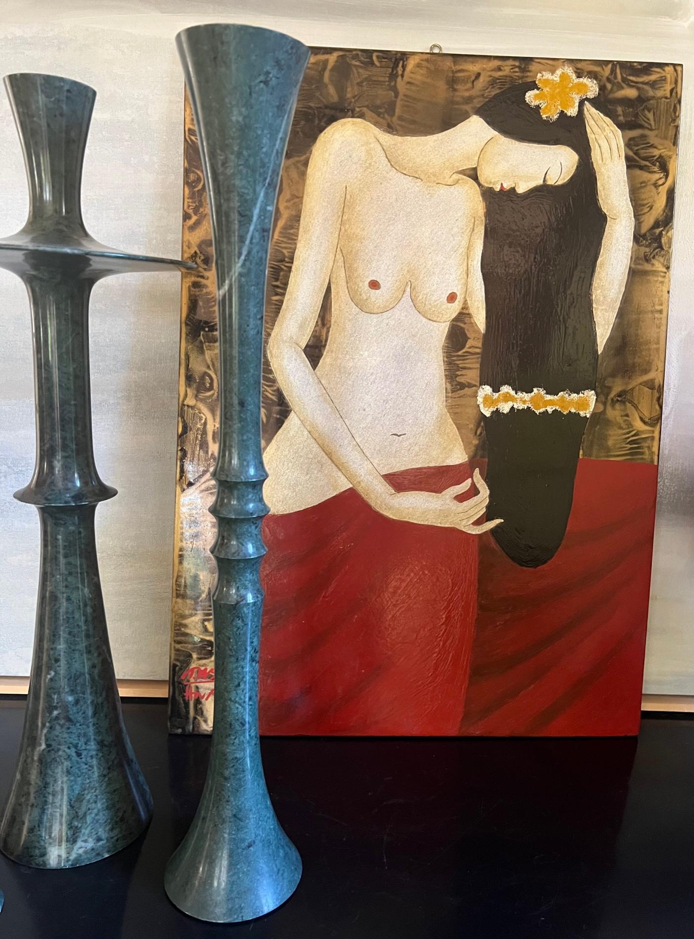 Vintage Modern Figurative Nude Painting on Wood, Signed by Artist 5