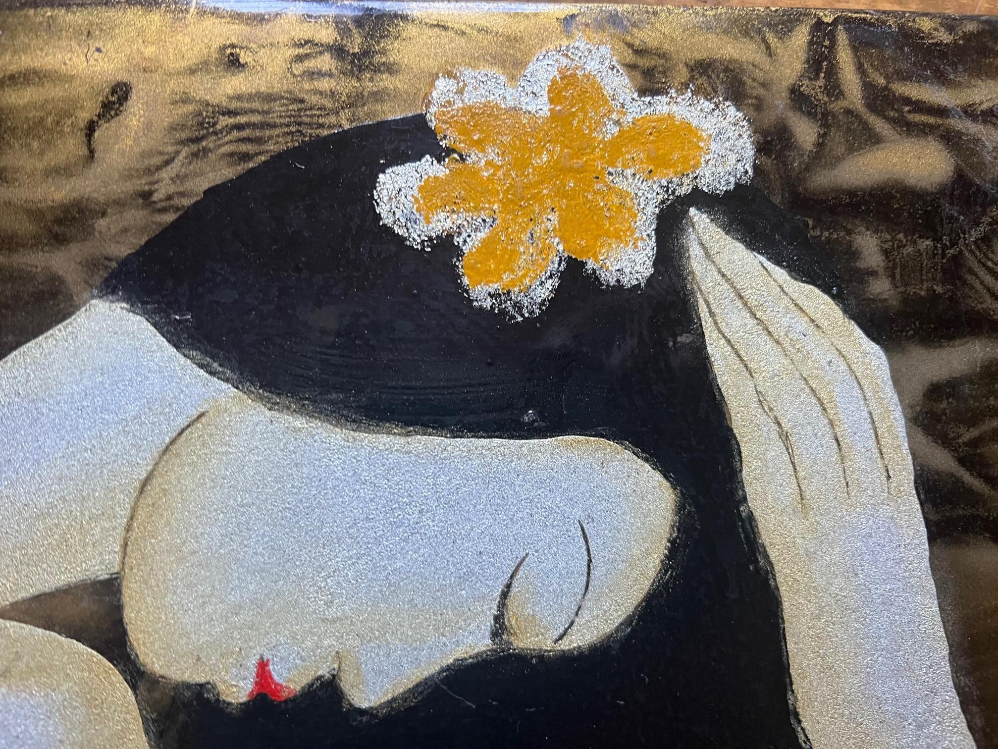 Late 20th Century Vintage Modern Figurative Nude Painting on Wood, Signed by Artist