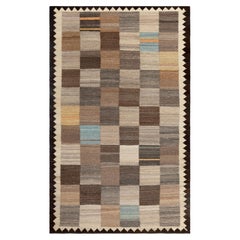Vintage Modern Flatweave Rug-Handwoven Wool in Neutral Earth Tones