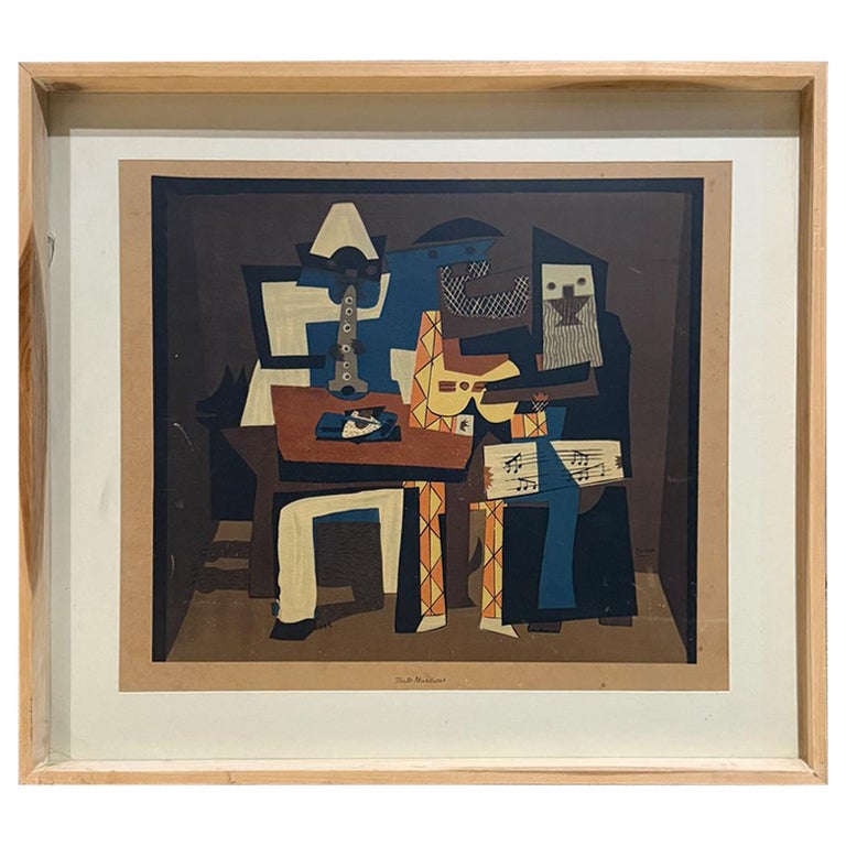 Vintage Modern Framed Art Picasso Three Musicians MoMA For Sale at 