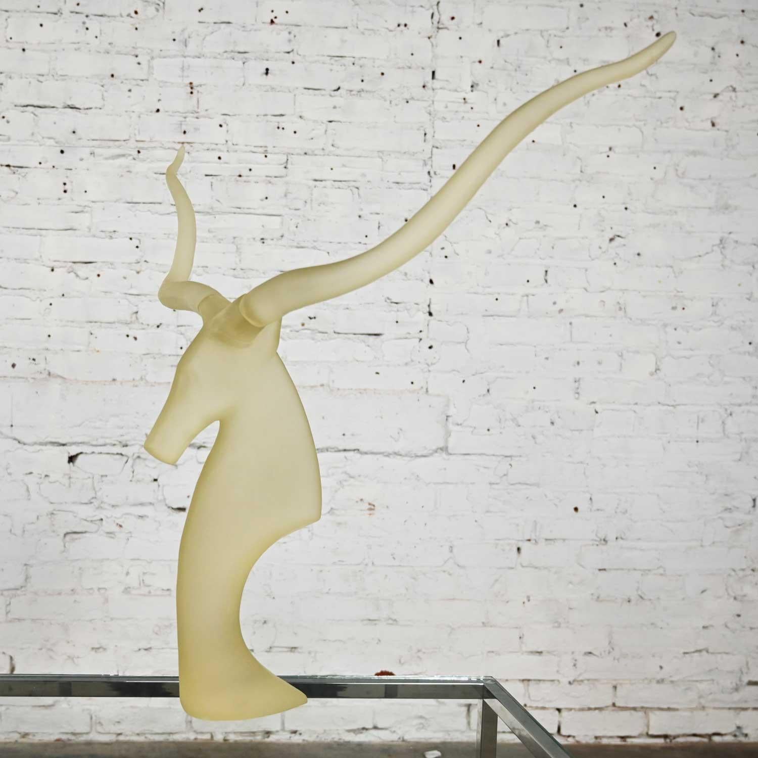 Vintage Modern Frosted Lucite Kudu Sculpture David Fisher for Austin Sculptures For Sale 4