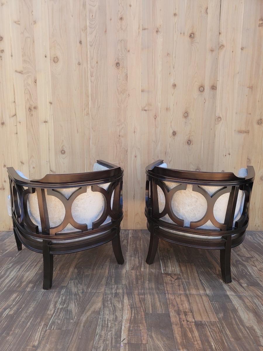 Vintage Modern Geometric Barrel Back Tufted Club Chairs Newly Upholstered, Pair For Sale 1