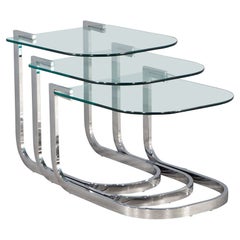 Vintage Modern Glass and Chrome Nesting End Tables 3pc. Set