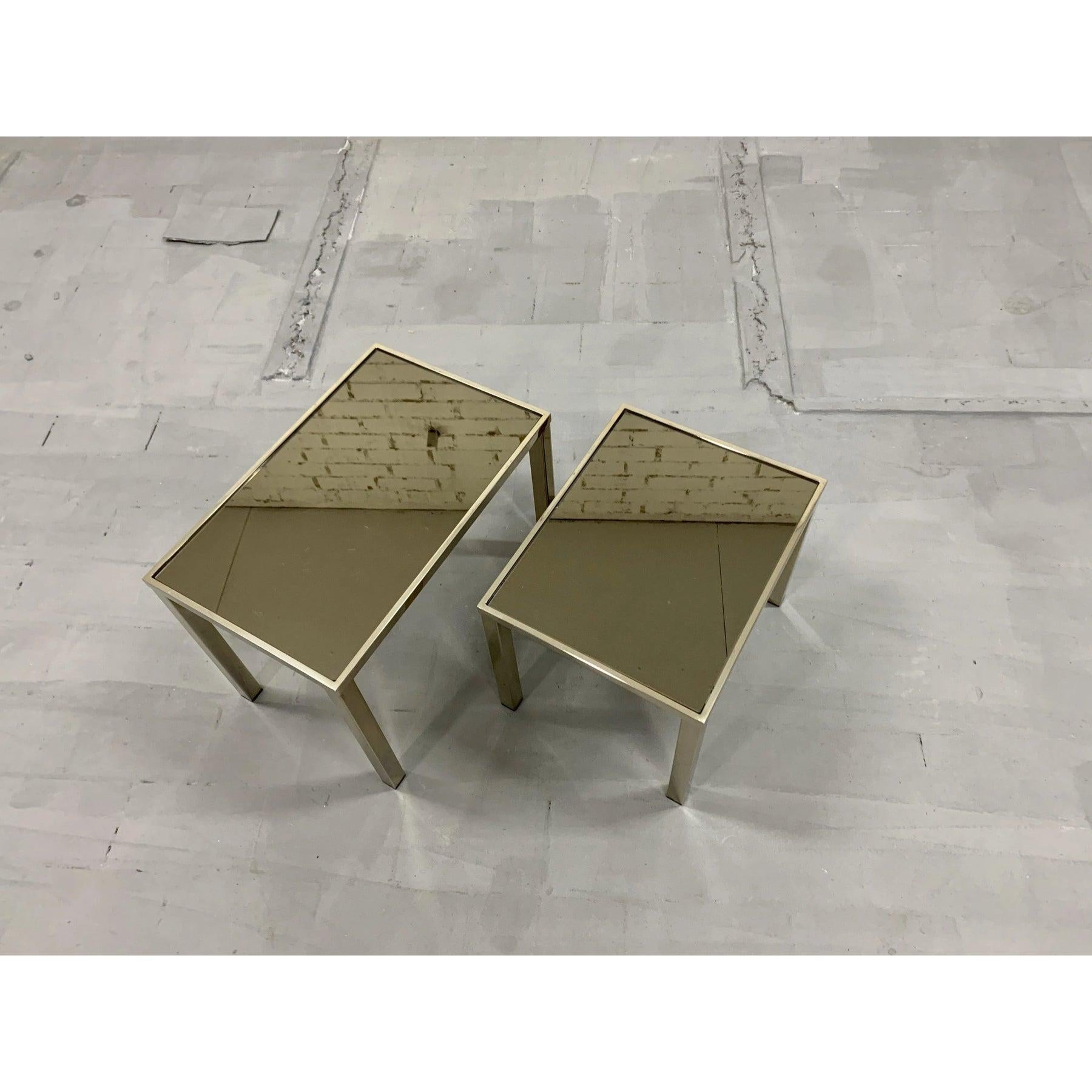 Italiano Vintage Modern Glass and Chrome Side Tables - a Pair in vendita