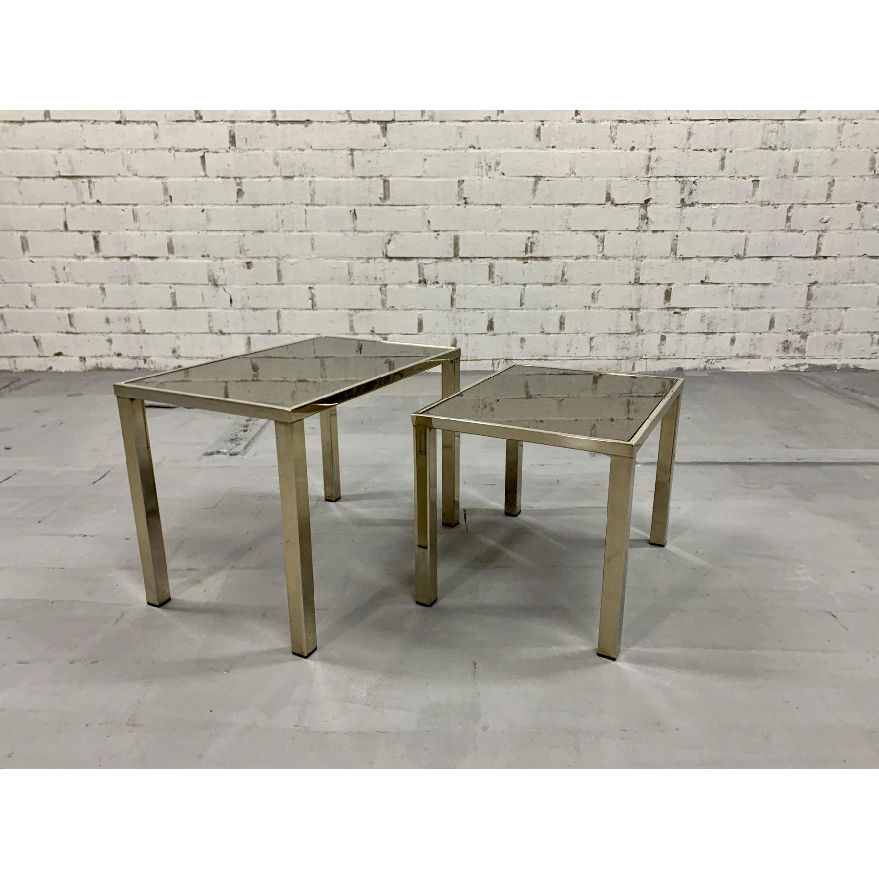 XX secolo Vintage Modern Glass and Chrome Side Tables - a Pair in vendita