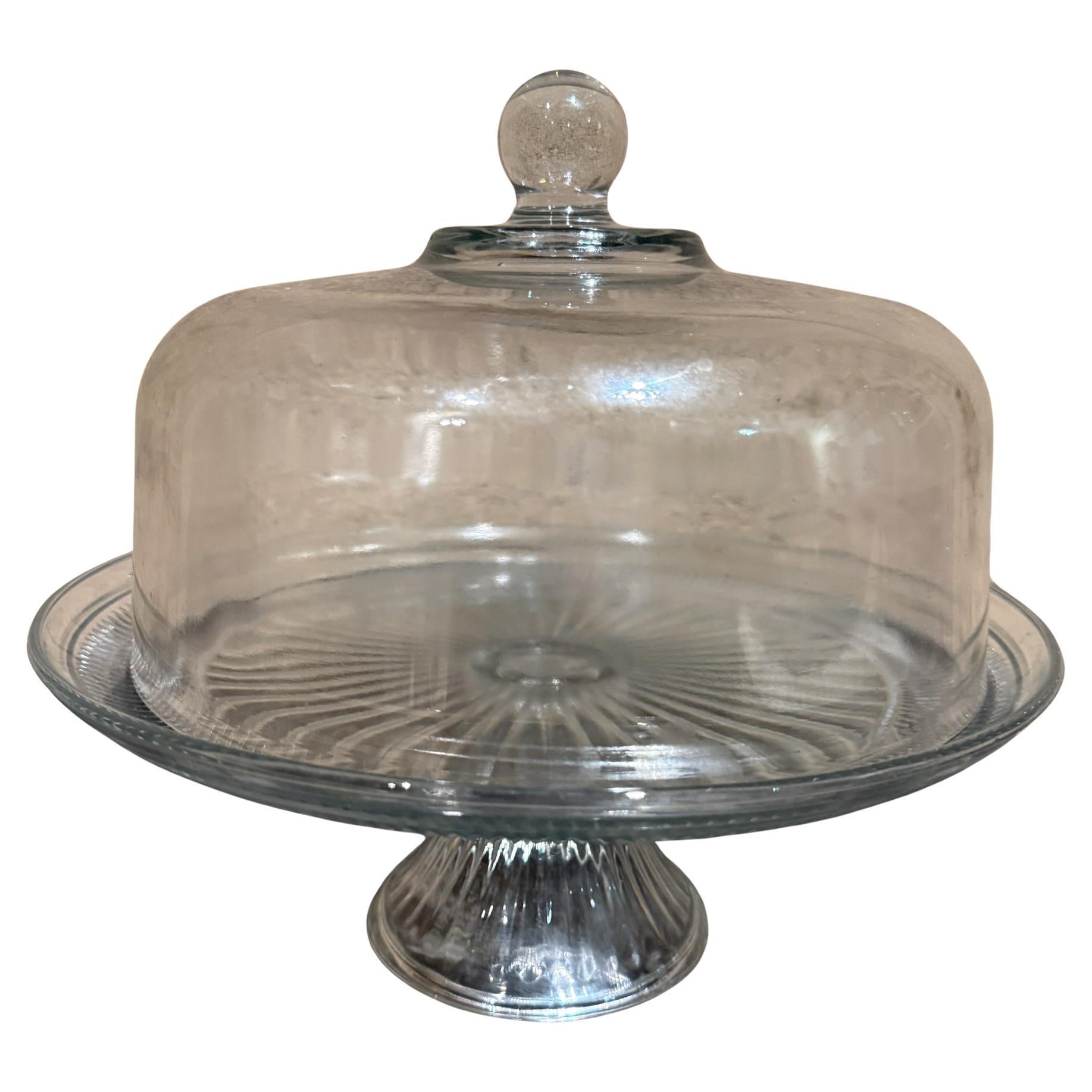 Support à gâteaux en verre vintage moderne avec dôme