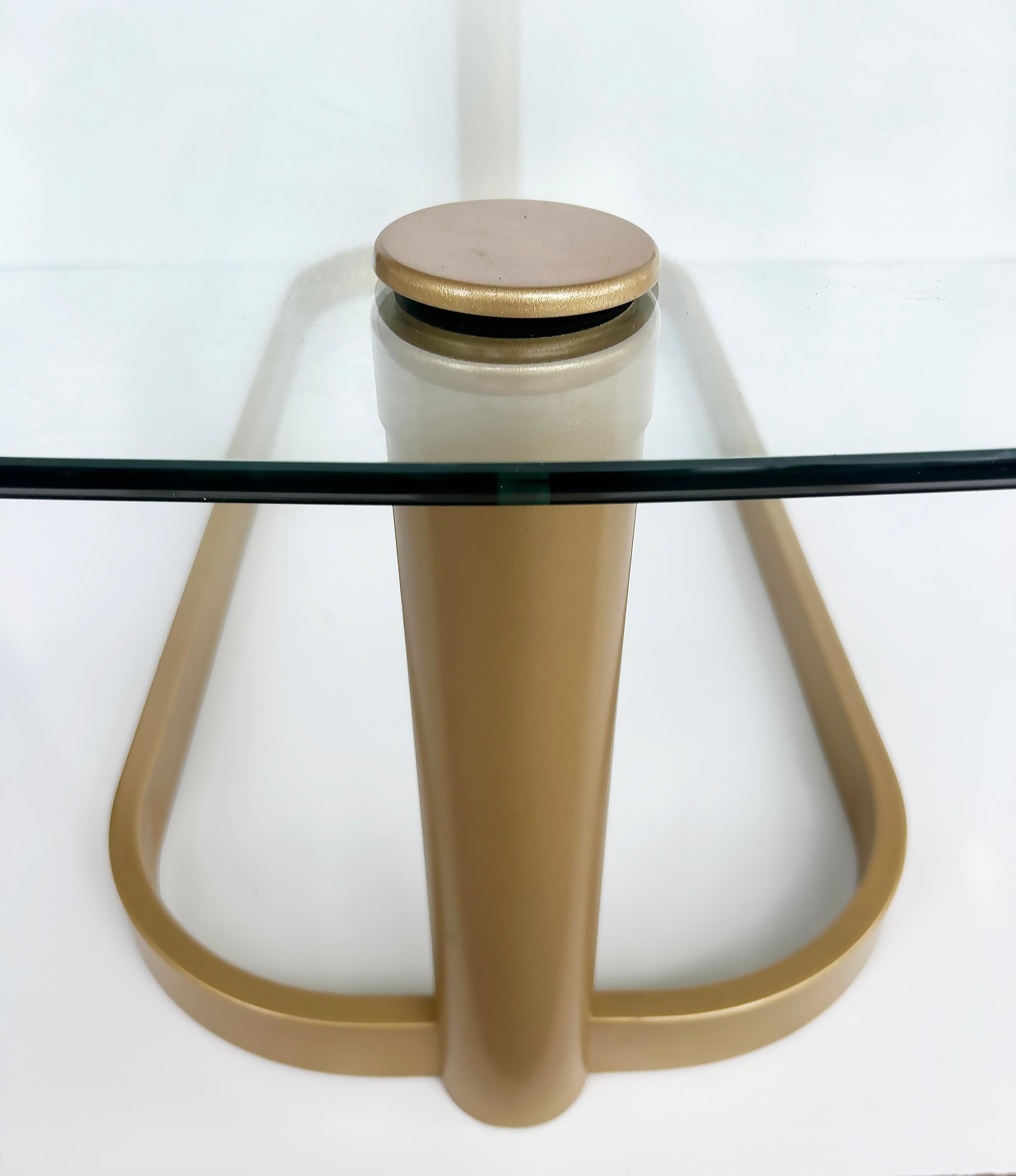 20th Century Vintage Modern Glass Top Coffee Table, Rounded Edges, Metal Base For Sale