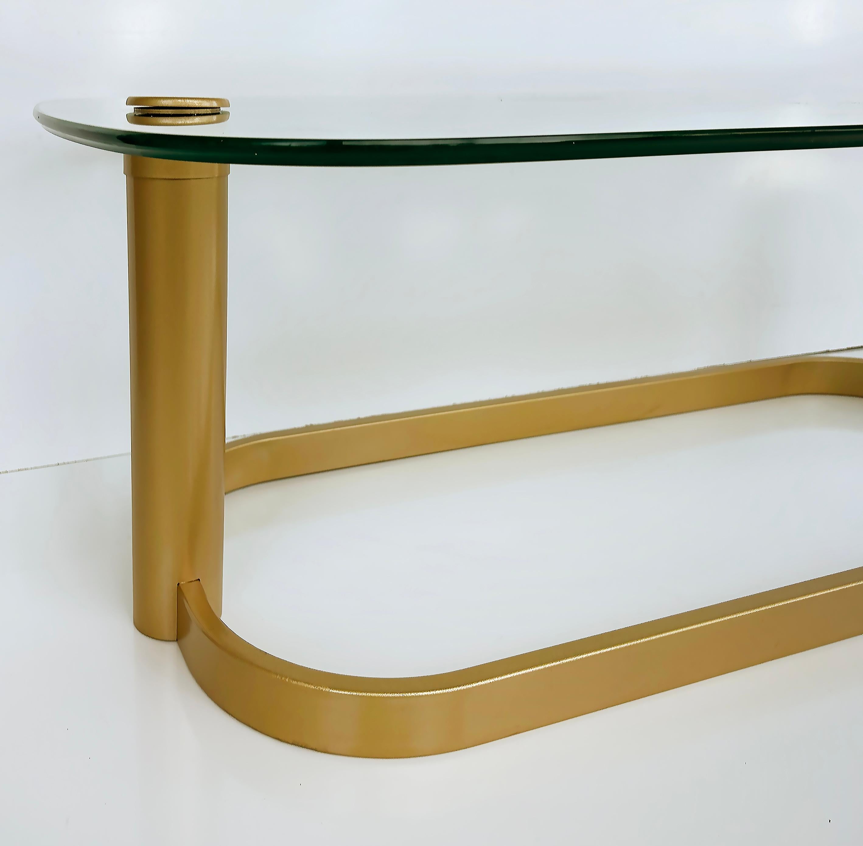 20th Century Vintage Modern Glass Top Coffee Table, Rounded Edges, Metal Base For Sale