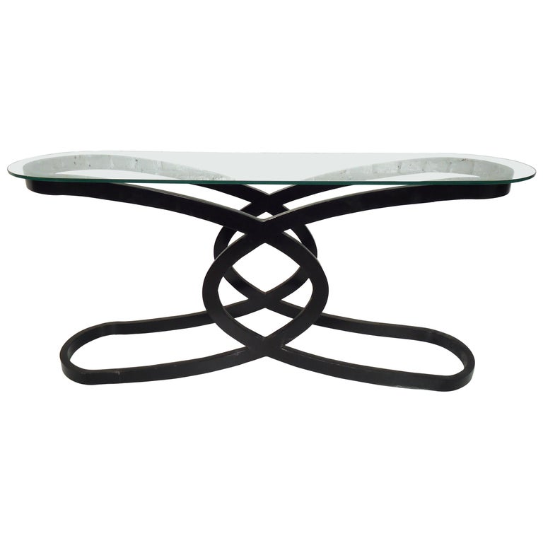 Vintage Modern Glass Top Console Table For Sale