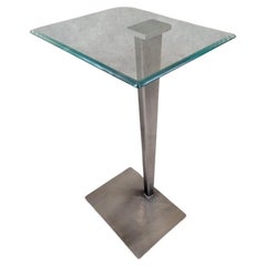 Vintage Modern Glass Top Metal Pedestal Base Pedestal Side Table