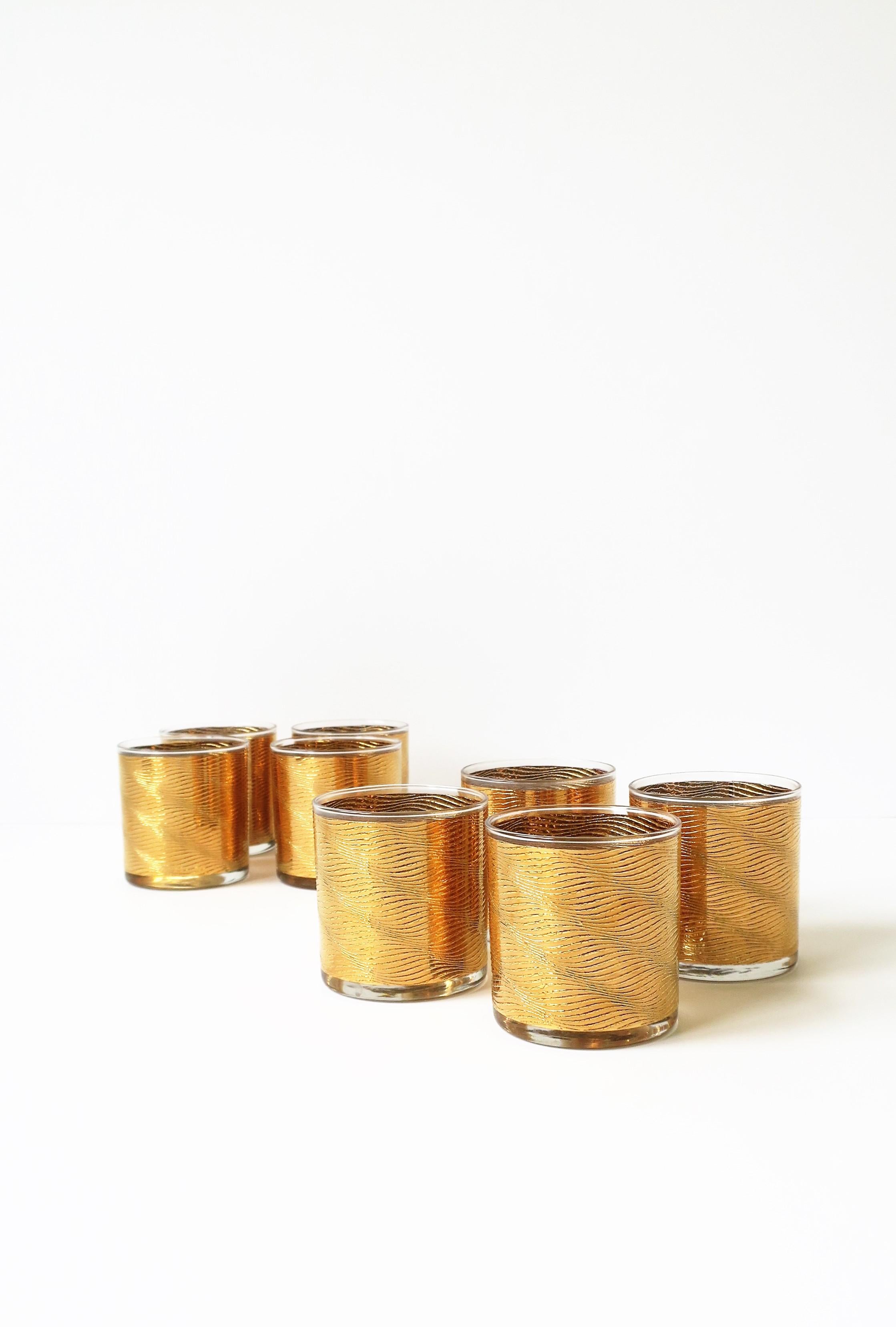Polychromed Vintage Modern Gold Rocks' Cocktail Glasses, circa 1970s, Set of 8