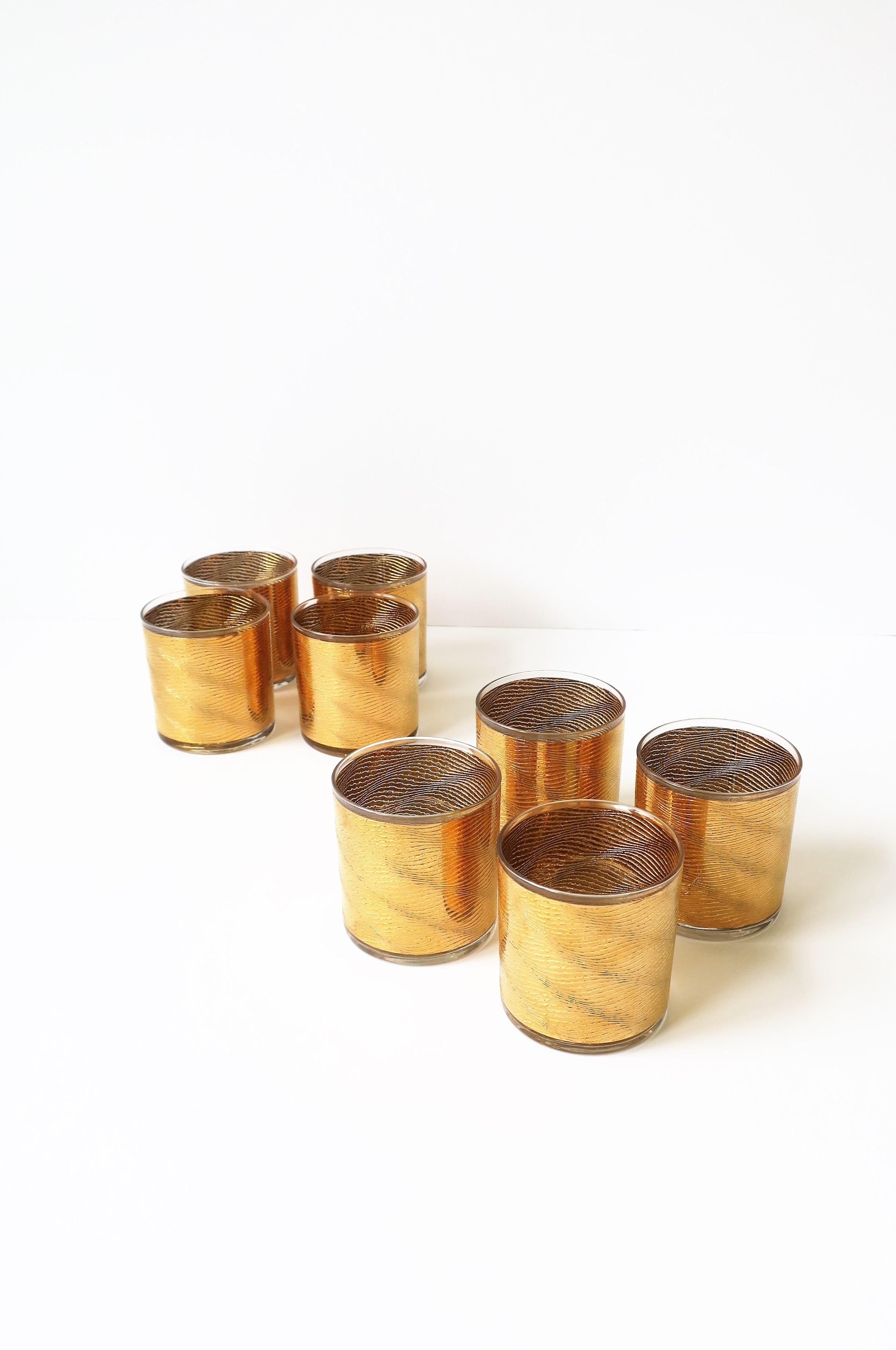 Vintage Modern Gold Rocks' Cocktail Glasses, circa 1970s, Set of 8 In Good Condition In New York, NY