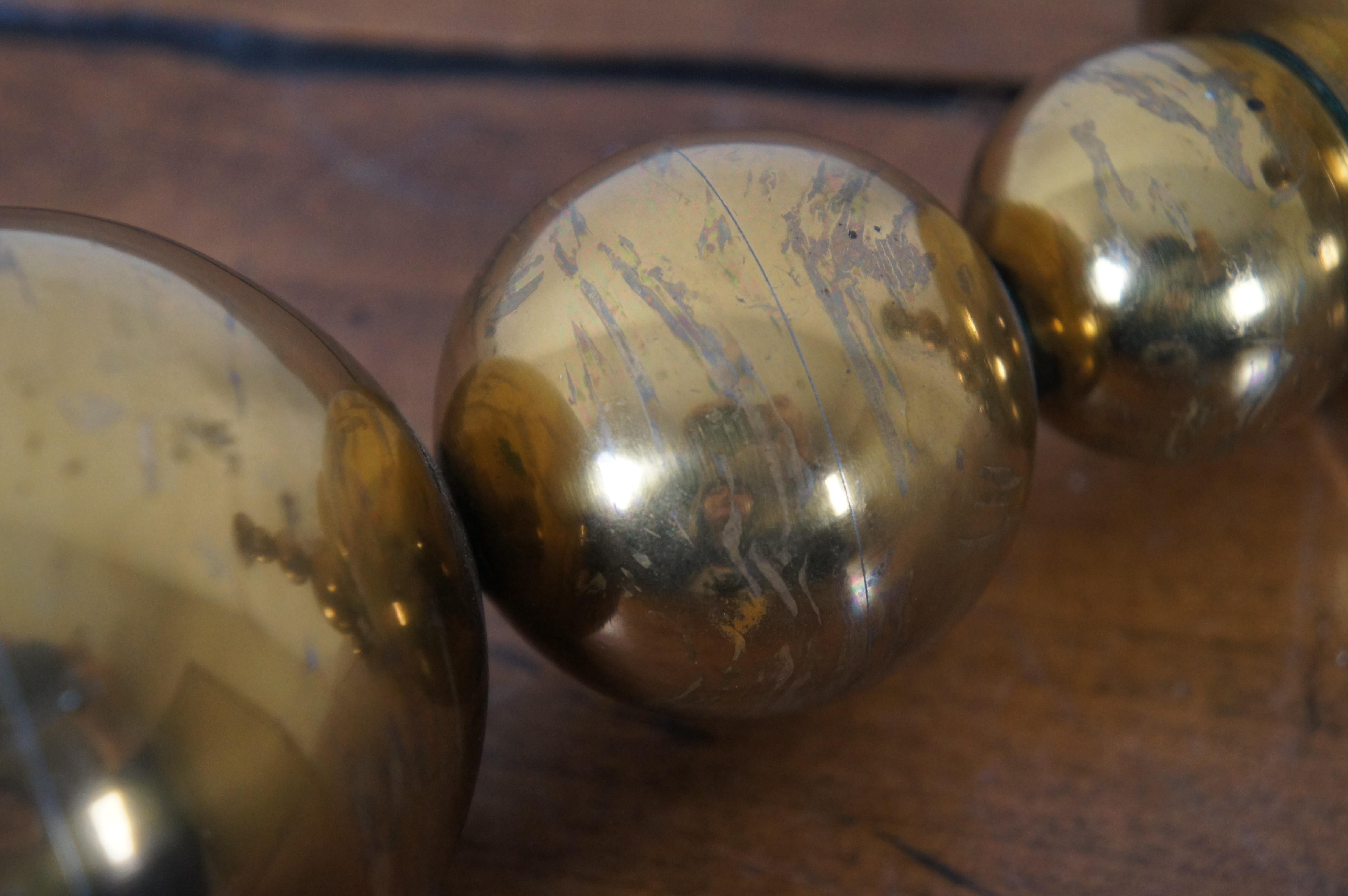 Vintage Modern Gusums Bruk Sweden Brass Stacked Ball Sphere Candlesticks 5