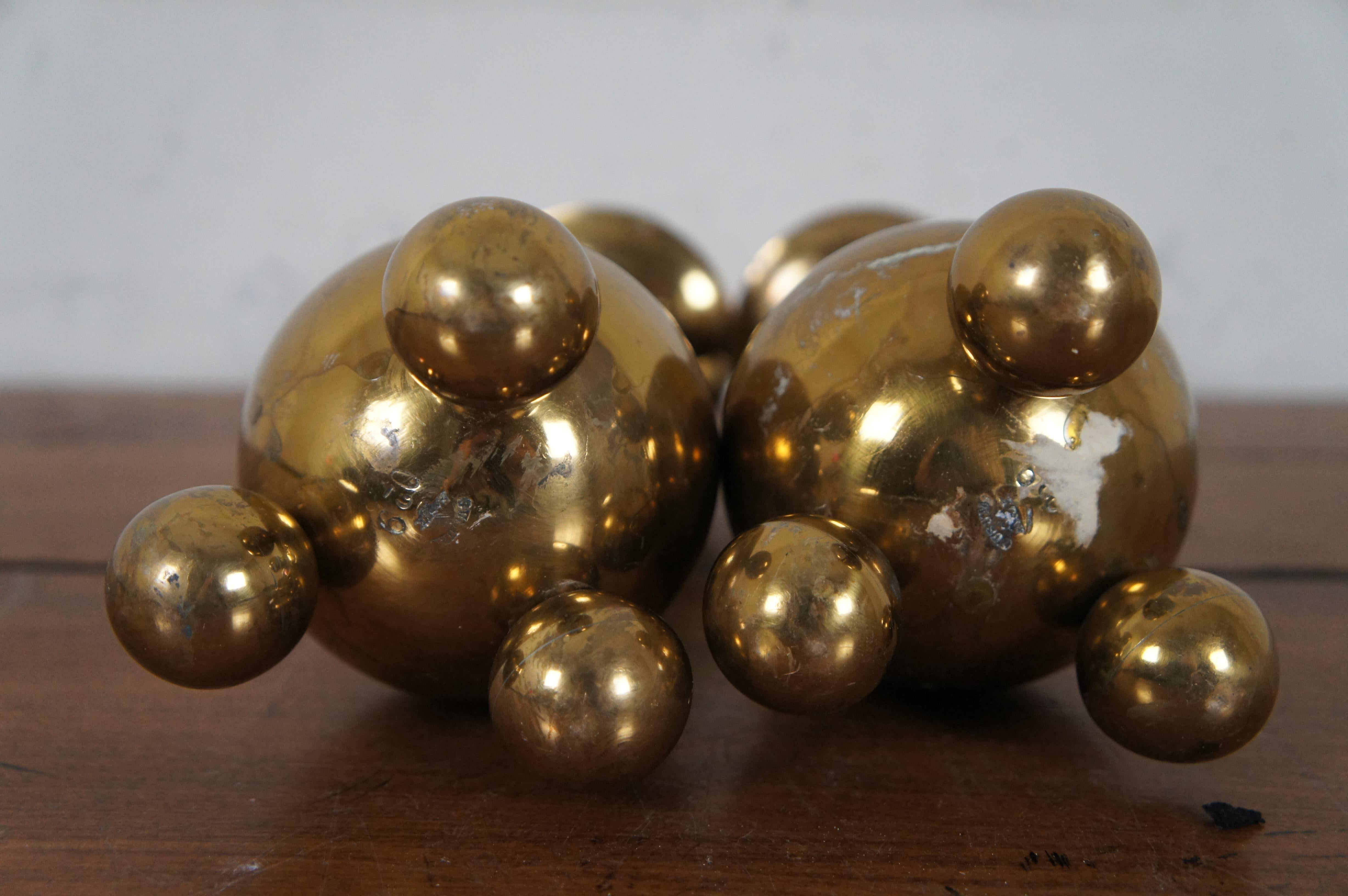 Vintage Modern Gusums Bruk Sweden Brass Stacked Ball Sphere Candlesticks 1
