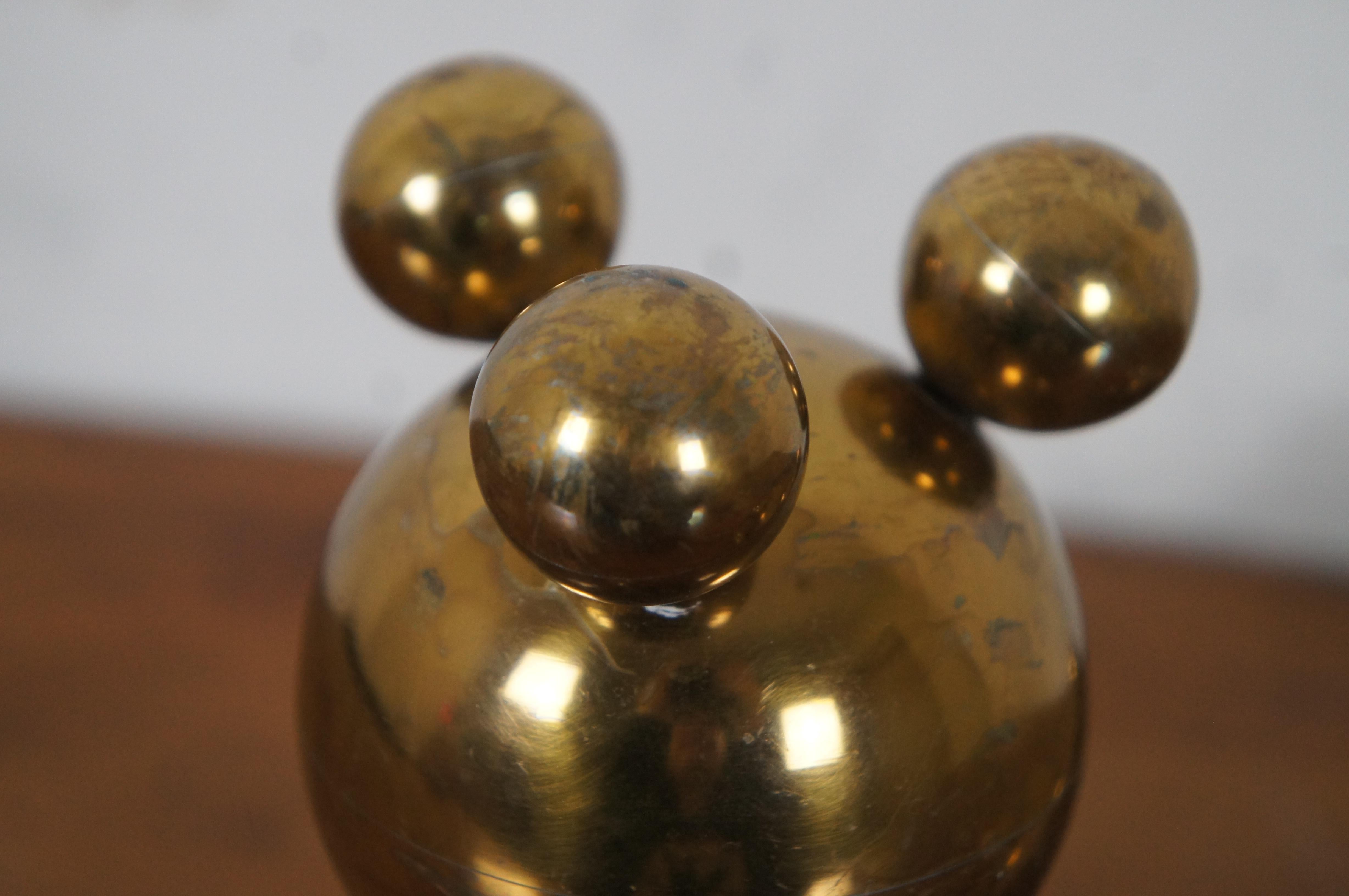 Vintage Modern Gusums Bruk Sweden Brass Stacked Ball Sphere Candlesticks 3