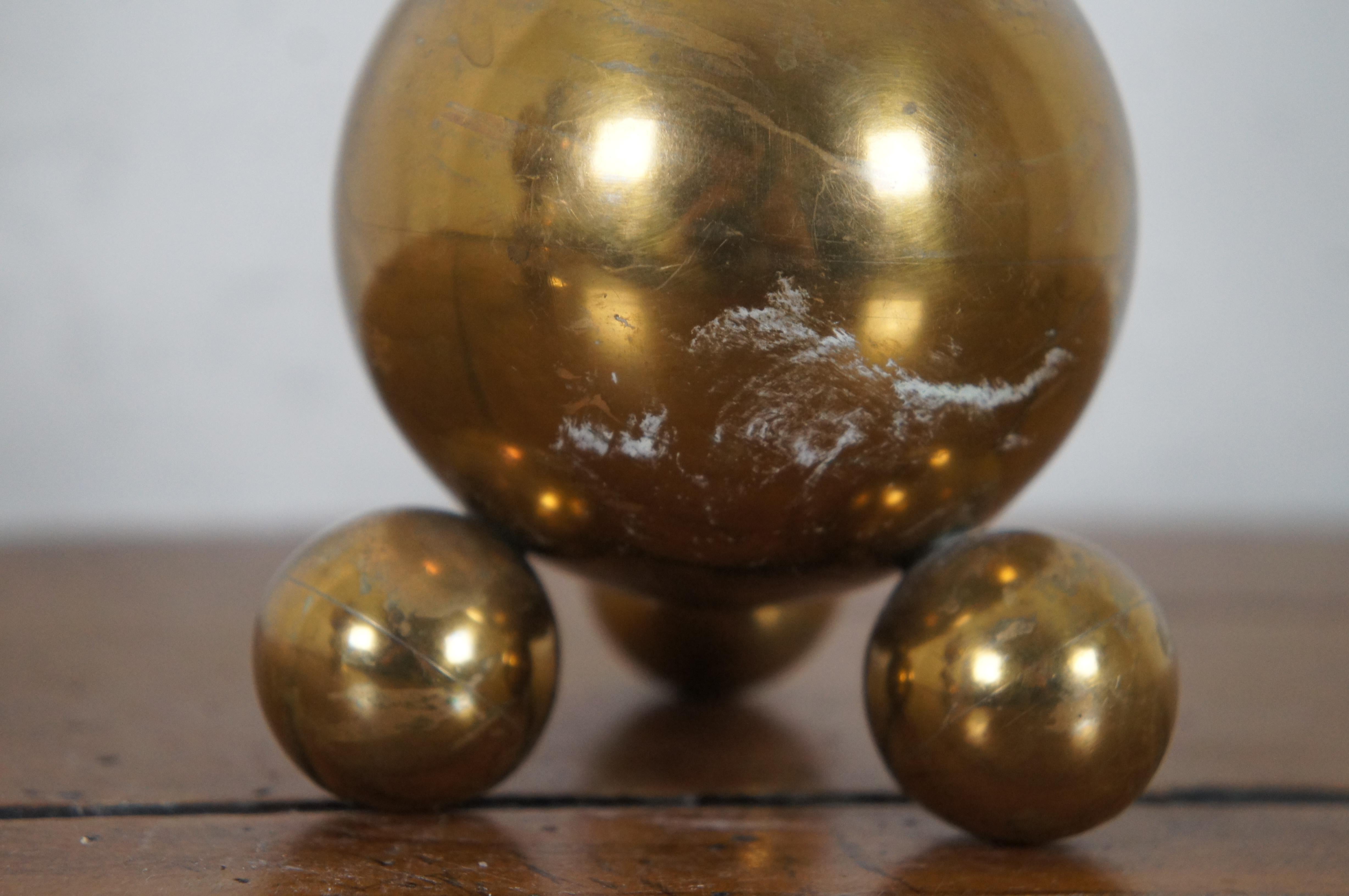 Vintage Modern Gusums Bruk Sweden Brass Stacked Ball Sphere Candlesticks 4