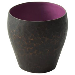 Vintage Modern Hammered Copper Purple Enamel Small Vase by Raul Bellery