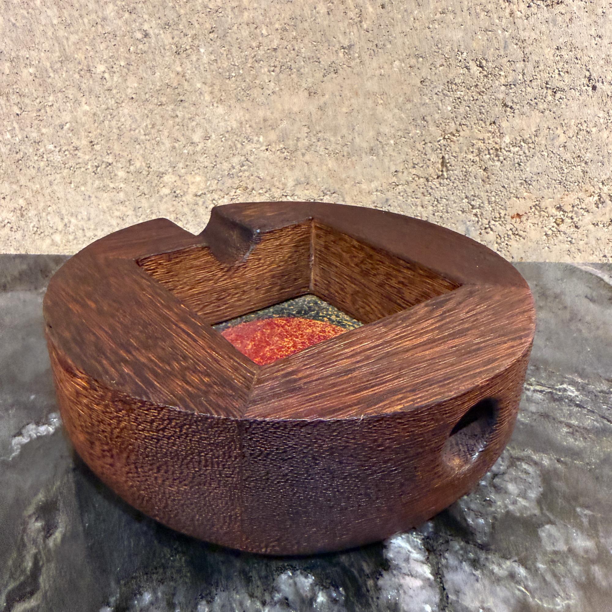 Vintage Modern Handcrafted Aschenbecher Exotic Wood & Emaille Studio A im Angebot 1