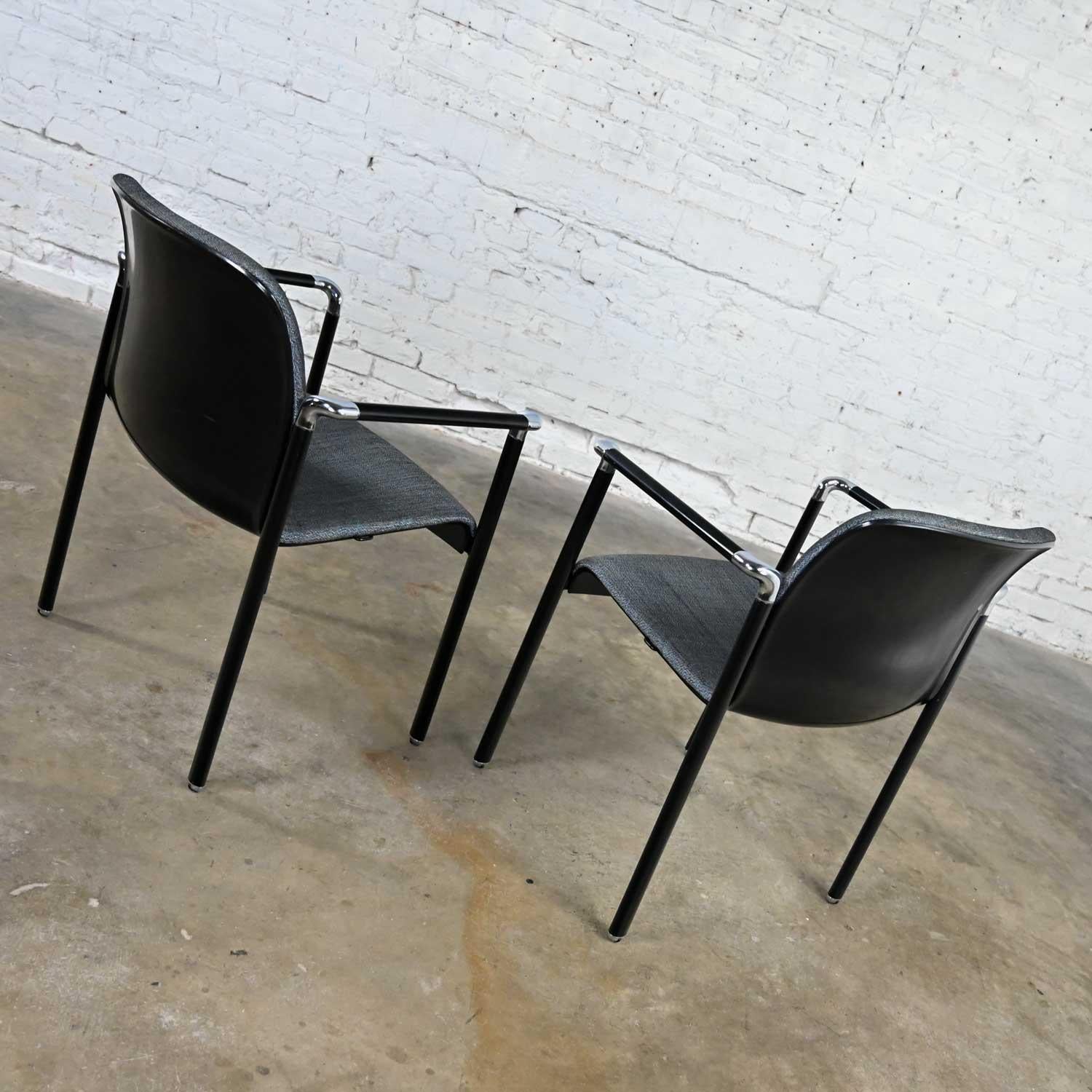 American Herman Miller Chrome & Black Pair of Armchairs Original Fabric For Sale