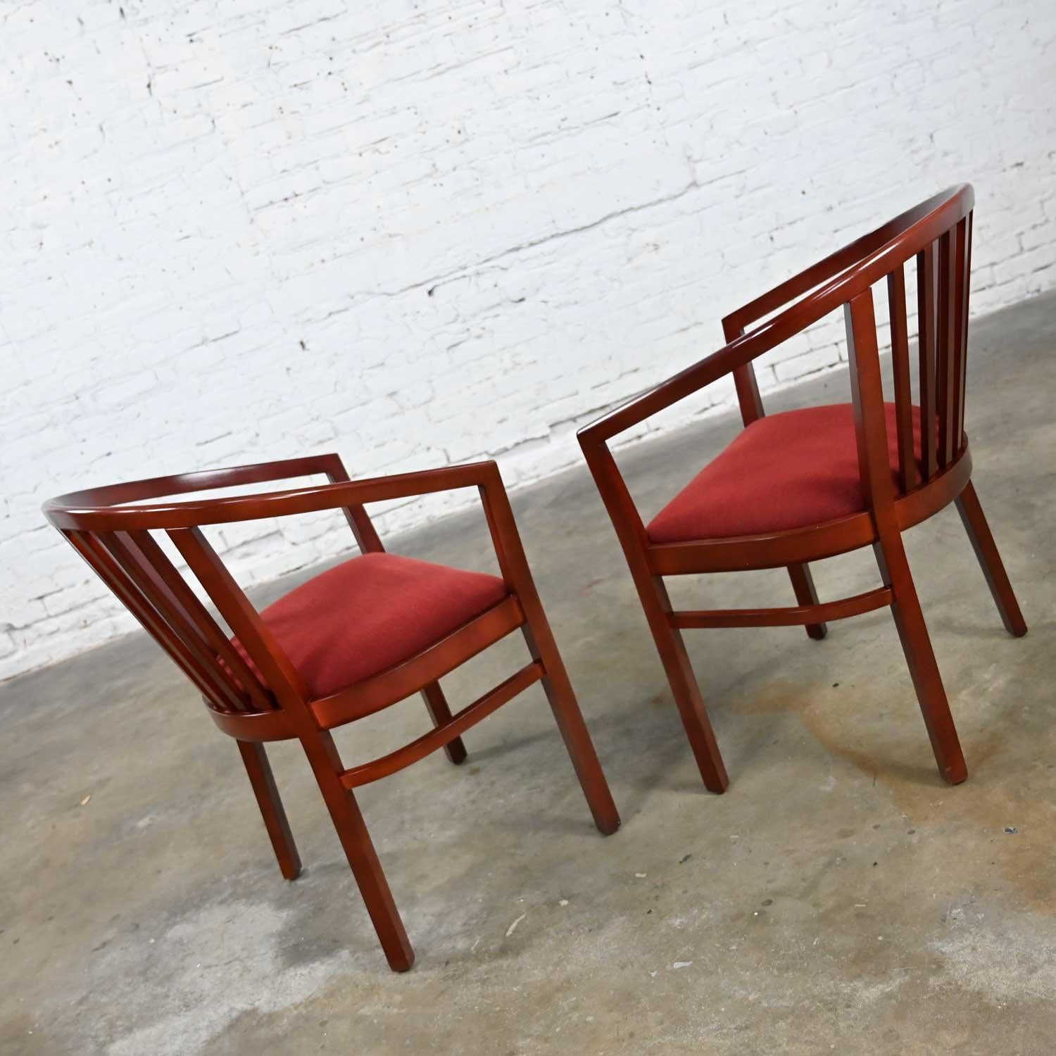 Vintage Modern Herman Miller Slat Back Armchairs Burnt Orange Brushed Chenille  For Sale 2