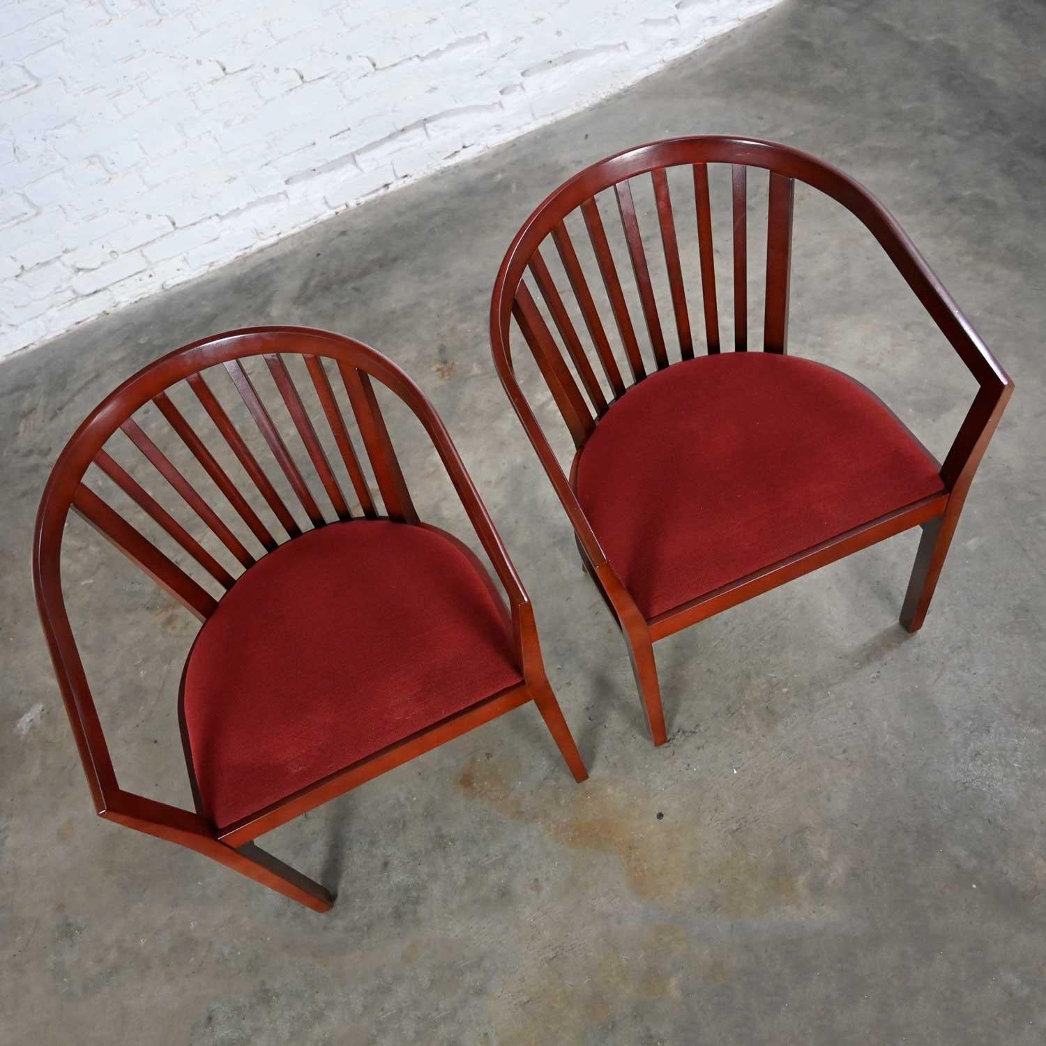 Vintage Modern Herman Miller Slat Back Armchairs Burnt Orange Brushed Chenille  For Sale 3