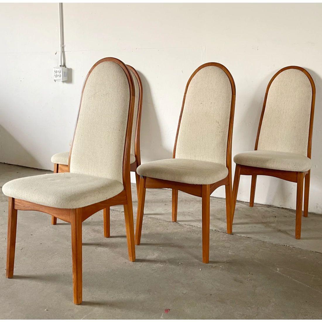 Scandinavian Modern Vintage Modern High-back Teak Dining Chairs, Set of Five