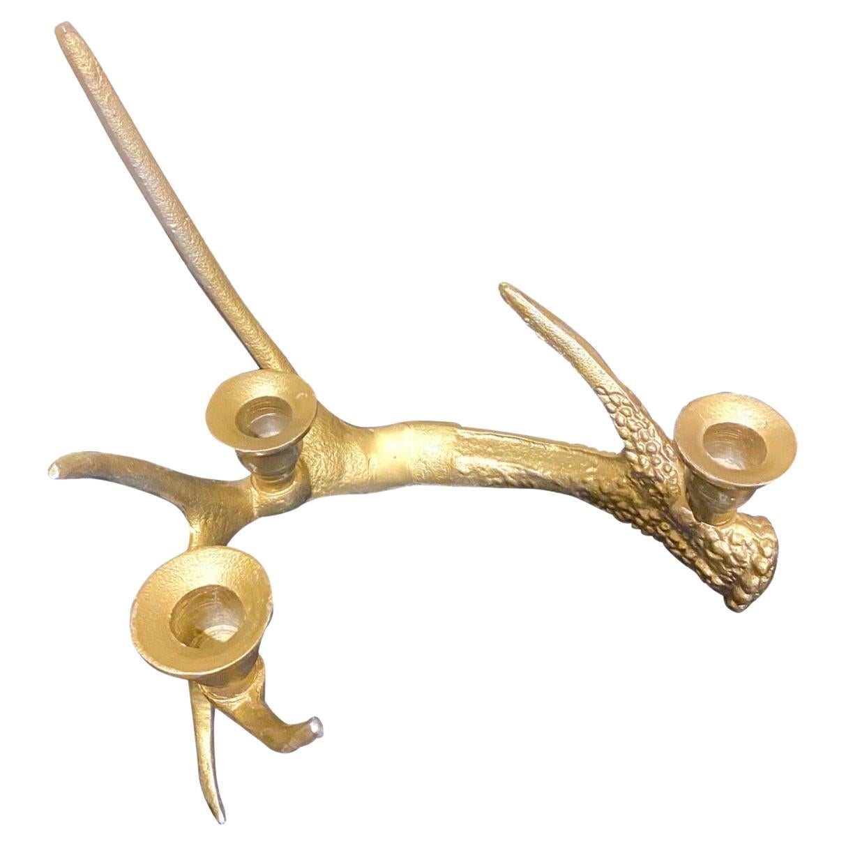 Vintage Modern Holiday Decor Gold Metal Antler Candle Holder