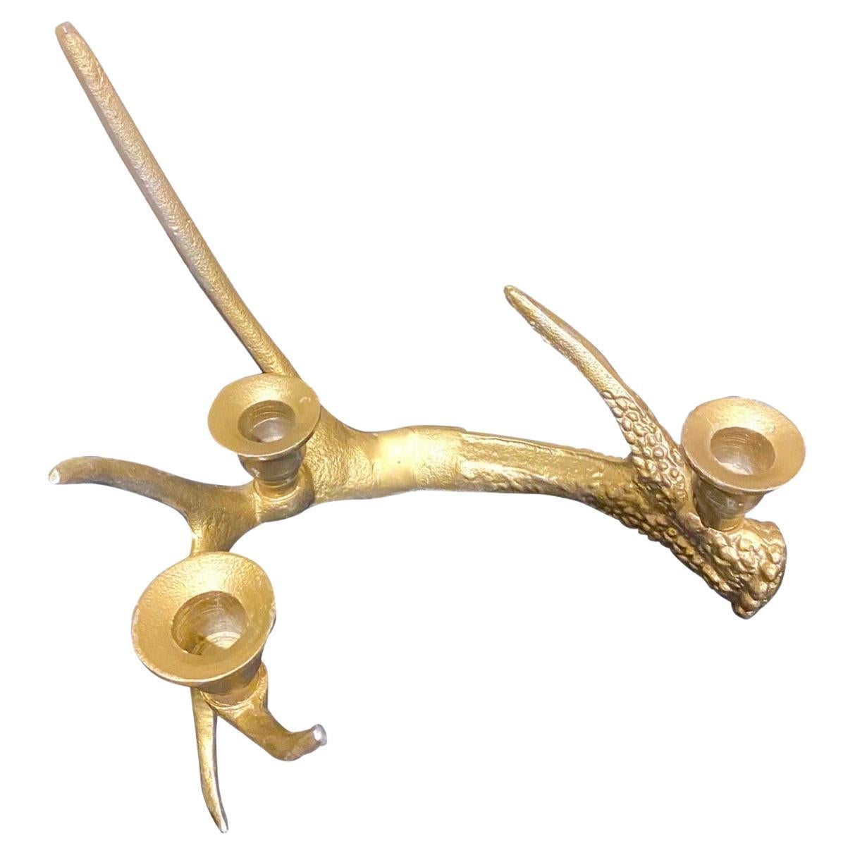 Vintage Modern Holiday Decor Gold Metal Antler Candle Holder
 For Sale