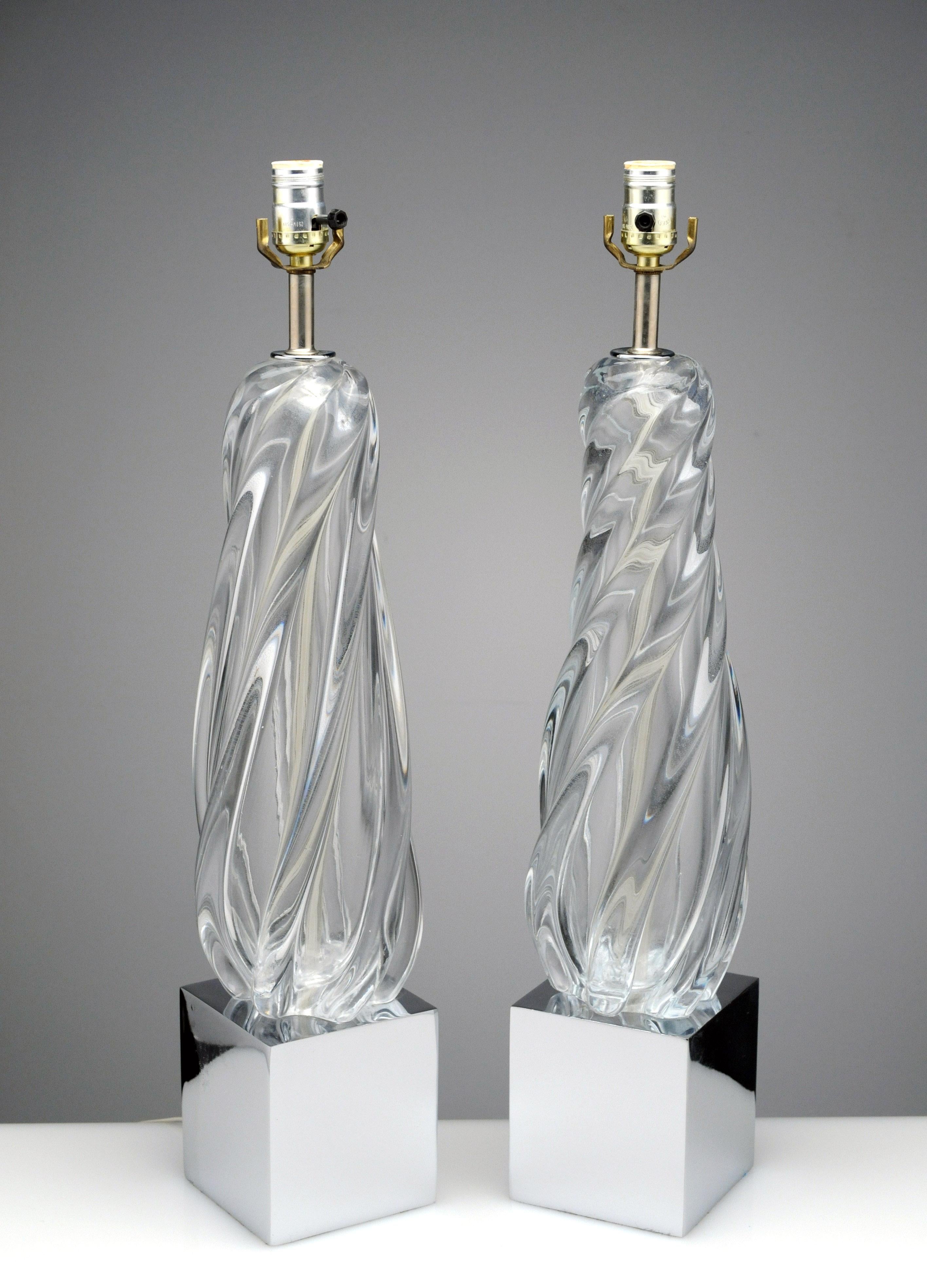 Vintage Modern Hollywood Regency Glass and Chrome Table Lamps 8