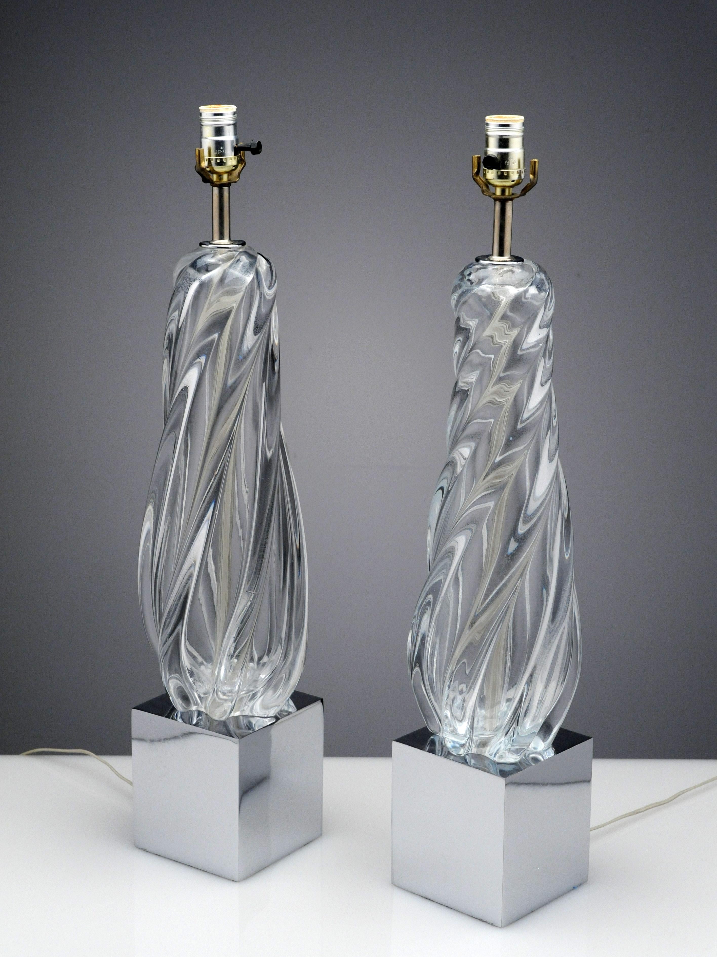 Vintage Modern Hollywood Regency Glass and Chrome Table Lamps 4