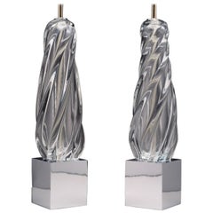 Vintage Modern Hollywood Regency Glass and Chrome Table Lamps