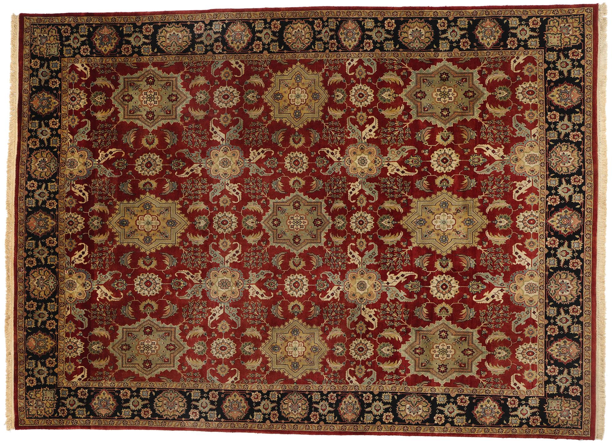 78736 Vintage Modern Indian Mogul Rug, 09'00 x 12'03. Contemporary Mogul style rugs are modern reinterpretations of Indian carpets from the Mughal era, blending traditional craftsmanship with present-time aesthetics, updated color palettes, and