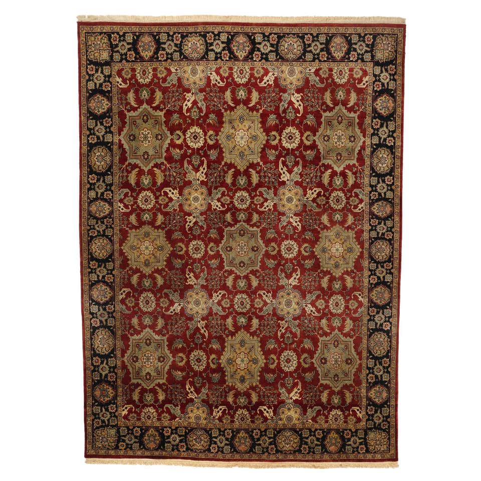Small Vintage Indian Rug, Traditional Handmade Carpet Red Wool Rug For ...