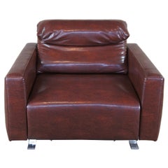 Retro Modern Italian Leather Extendable Motorized Club Arm Lounge Chair