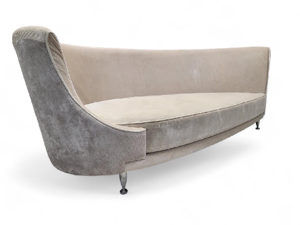 Vintage Modern Italian Moroso NewTone Drop Left Sofa Reupholstered in Velvet In Good Condition For Sale In Chicago, IL