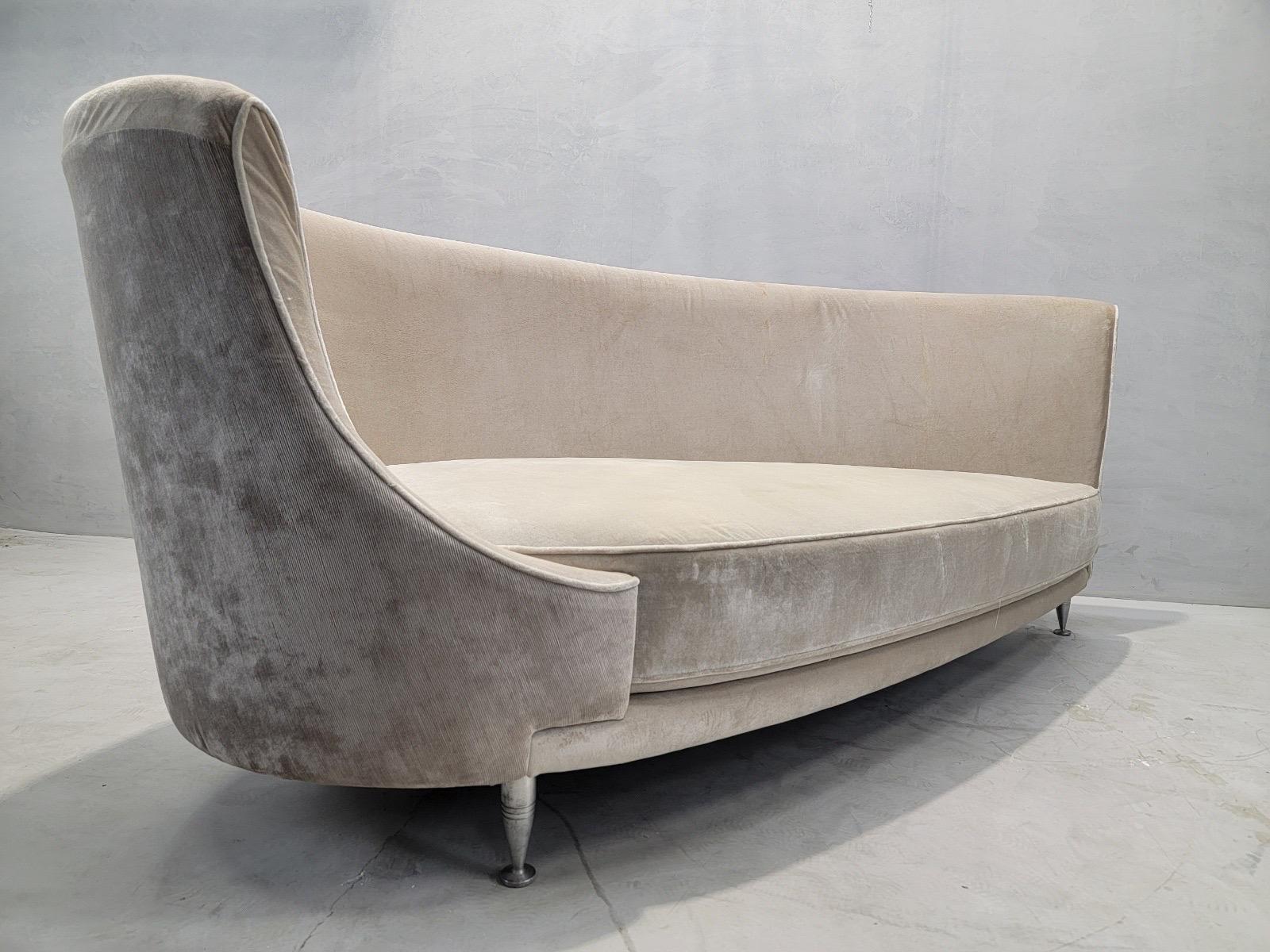 Vintage Modern Italian Moroso NewTone Drop Left Sofa Reupholstered in Velvet For Sale 1