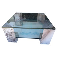 Vintage Modern Italian RARE Pink Marble Double Layer Glass Coffee Table