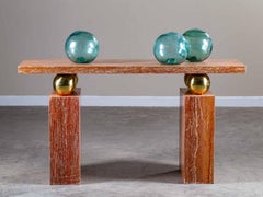 Vintage Modern Italian Travertine Brass Console Table, circa 1970