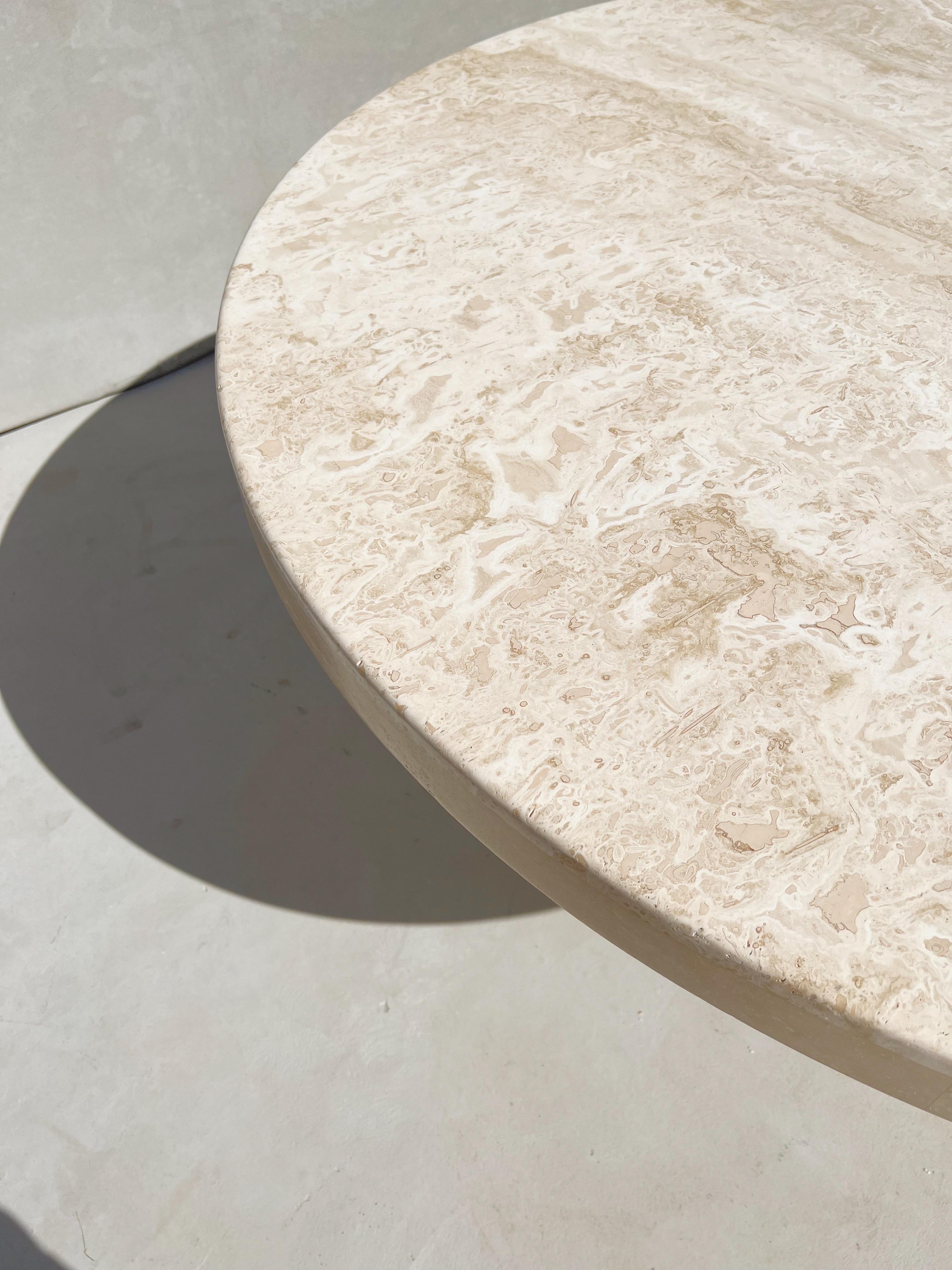 Vintage Modern Italian Travertine Round Dining Table with a Sculptural Base 5