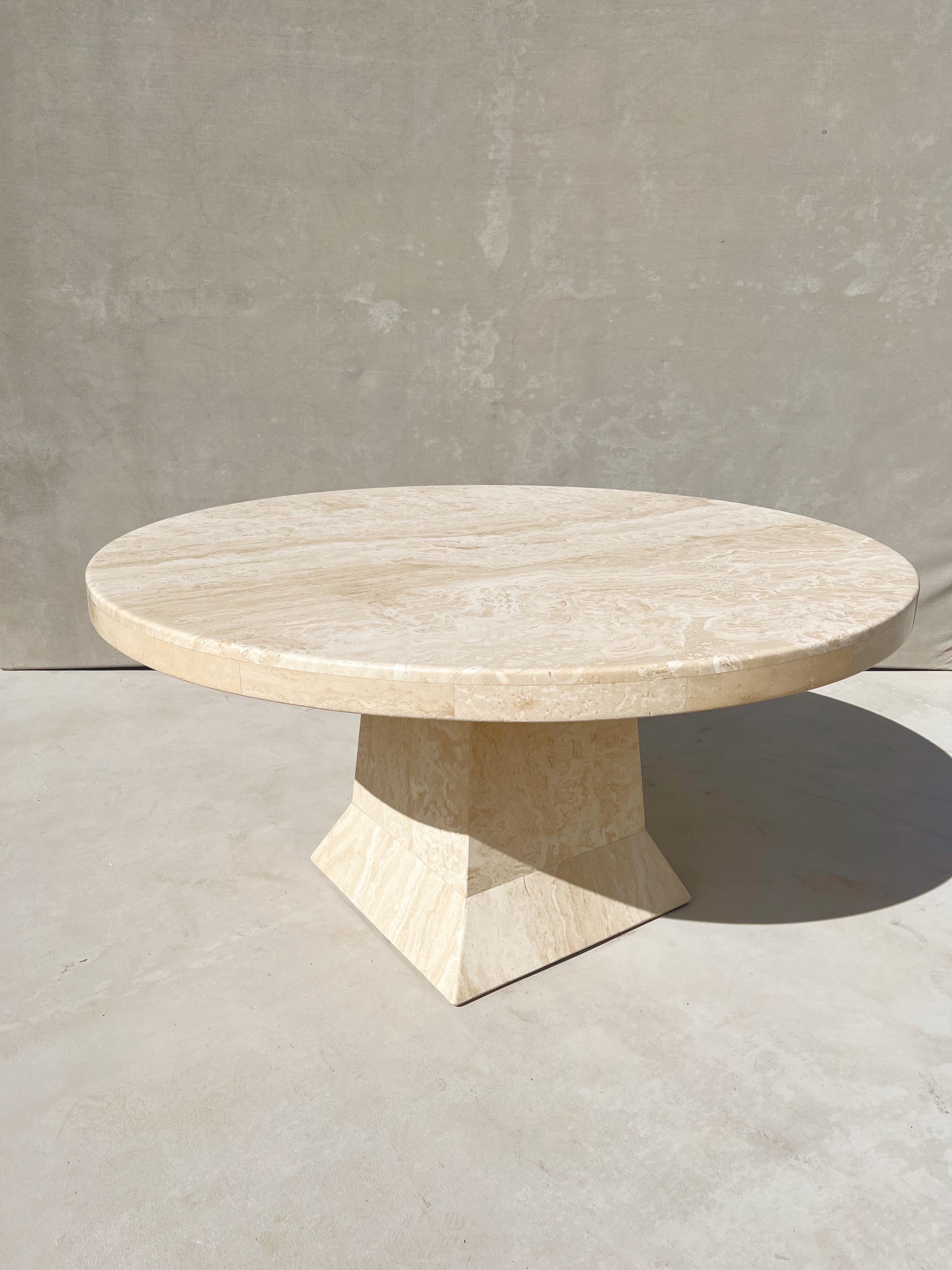 Vintage Modern Italian Travertine Round Dining Table with a Sculptural Base 6