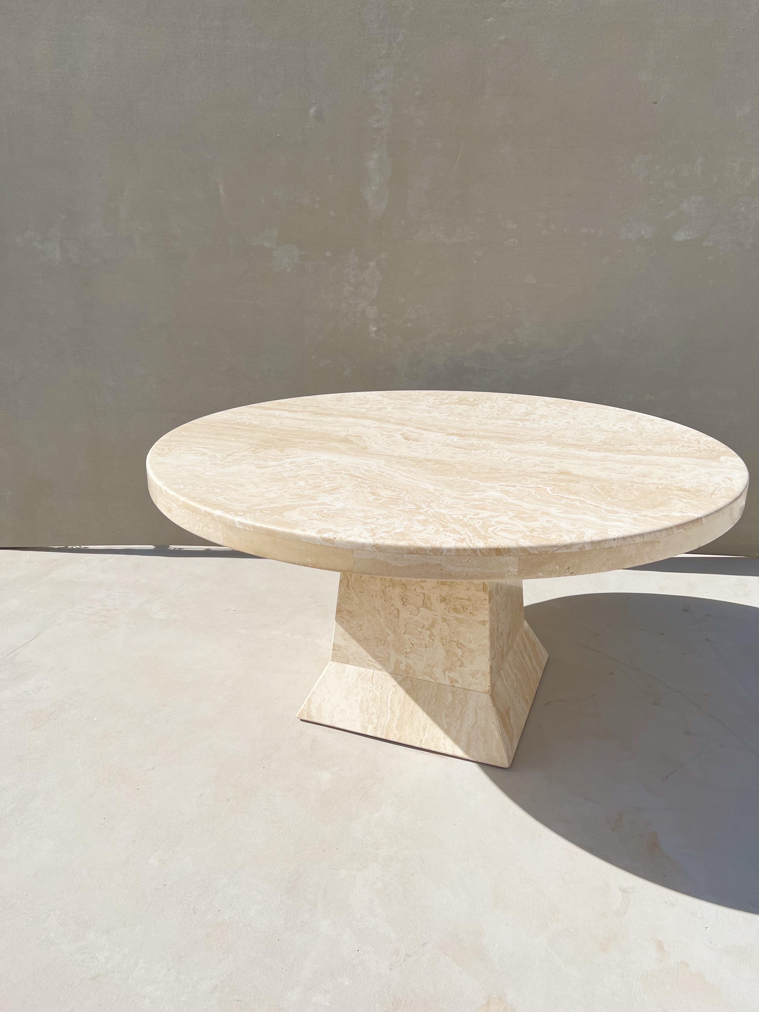 Vintage Modern Italian Travertine Round Dining Table with a Sculptural Base 11