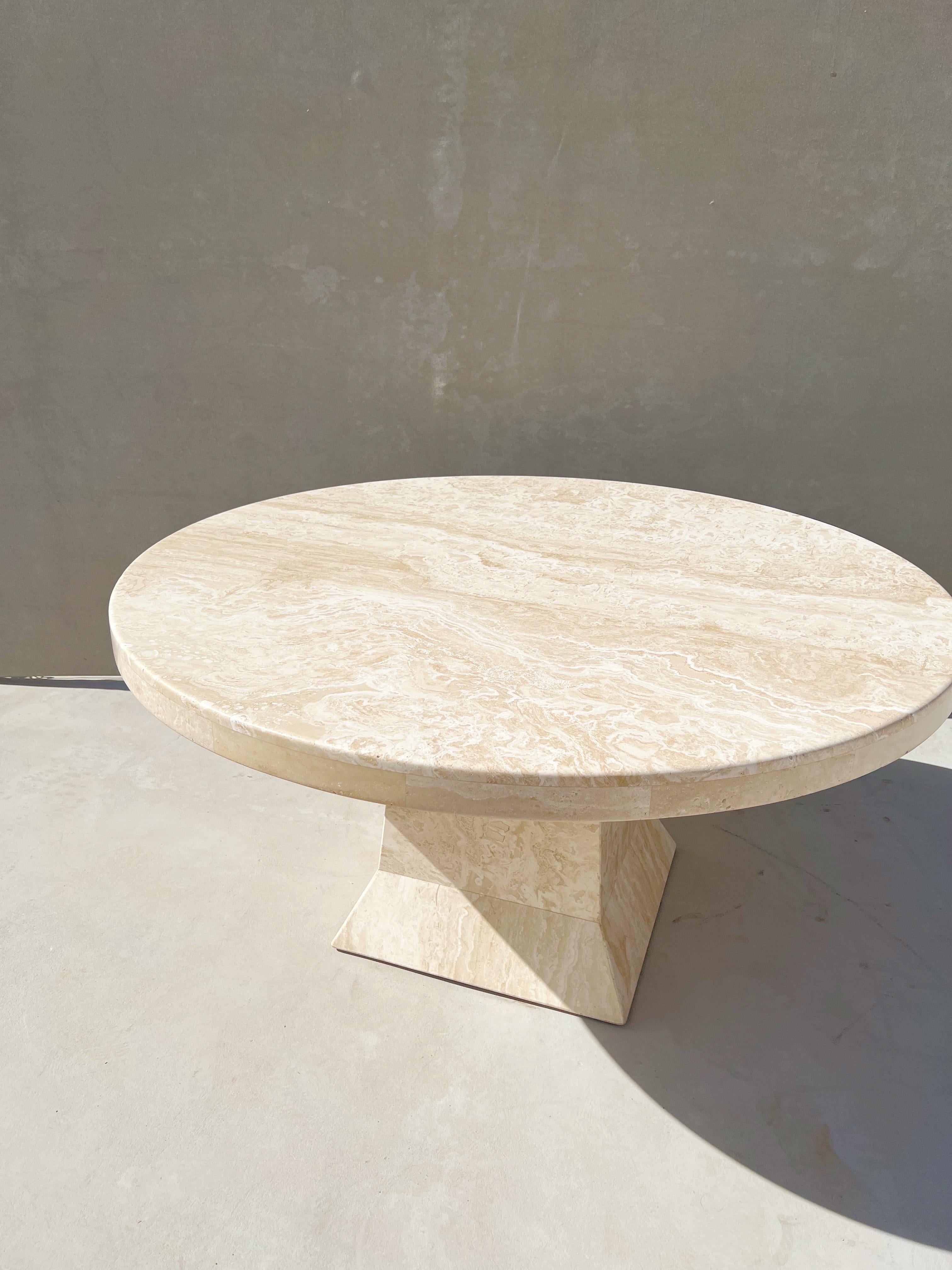 Vintage Modern Italian Travertine Round Dining Table with a Sculptural Base 12