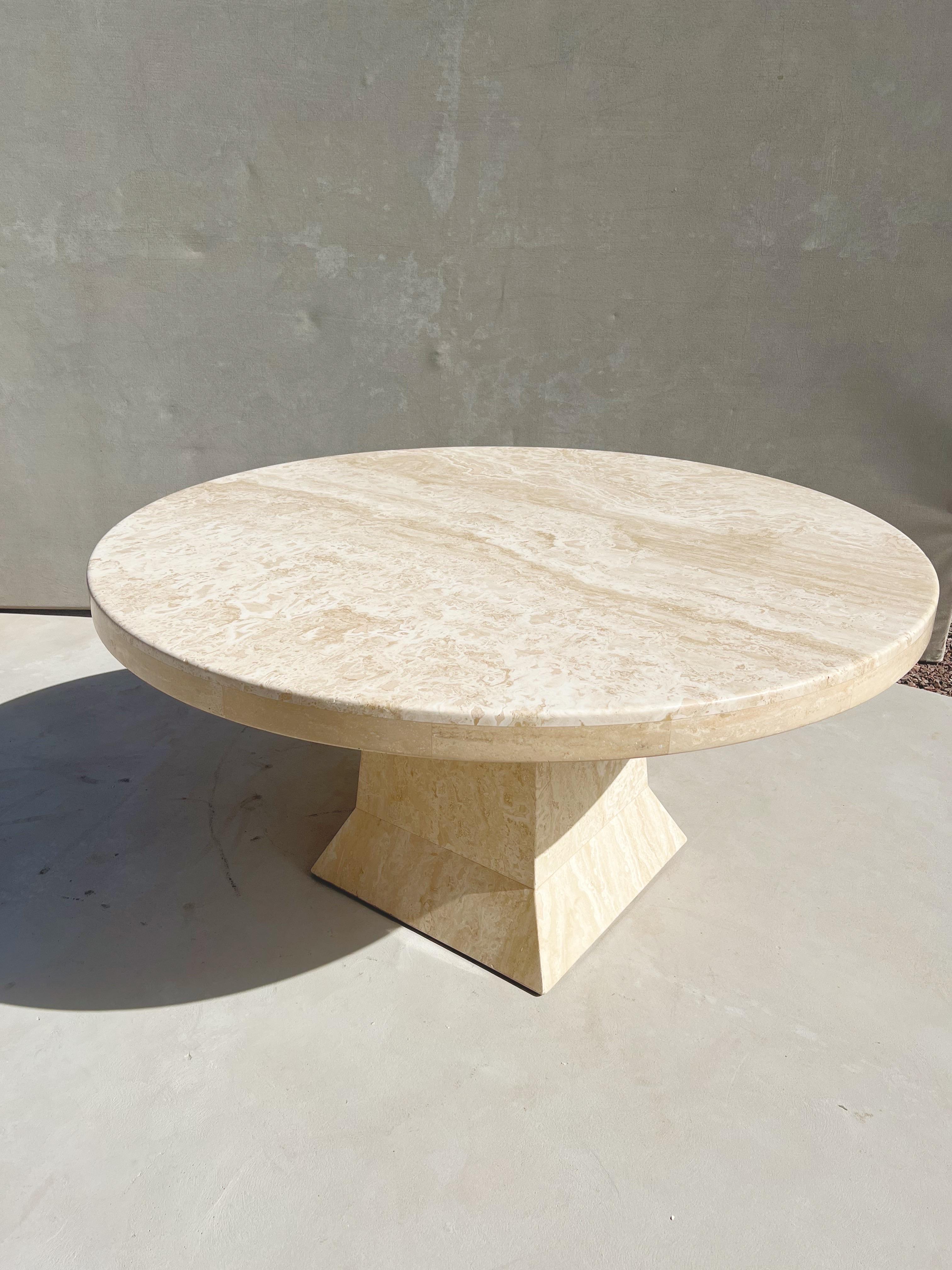 Vintage Modern Italian Travertine Round Dining Table with a Sculptural Base 13