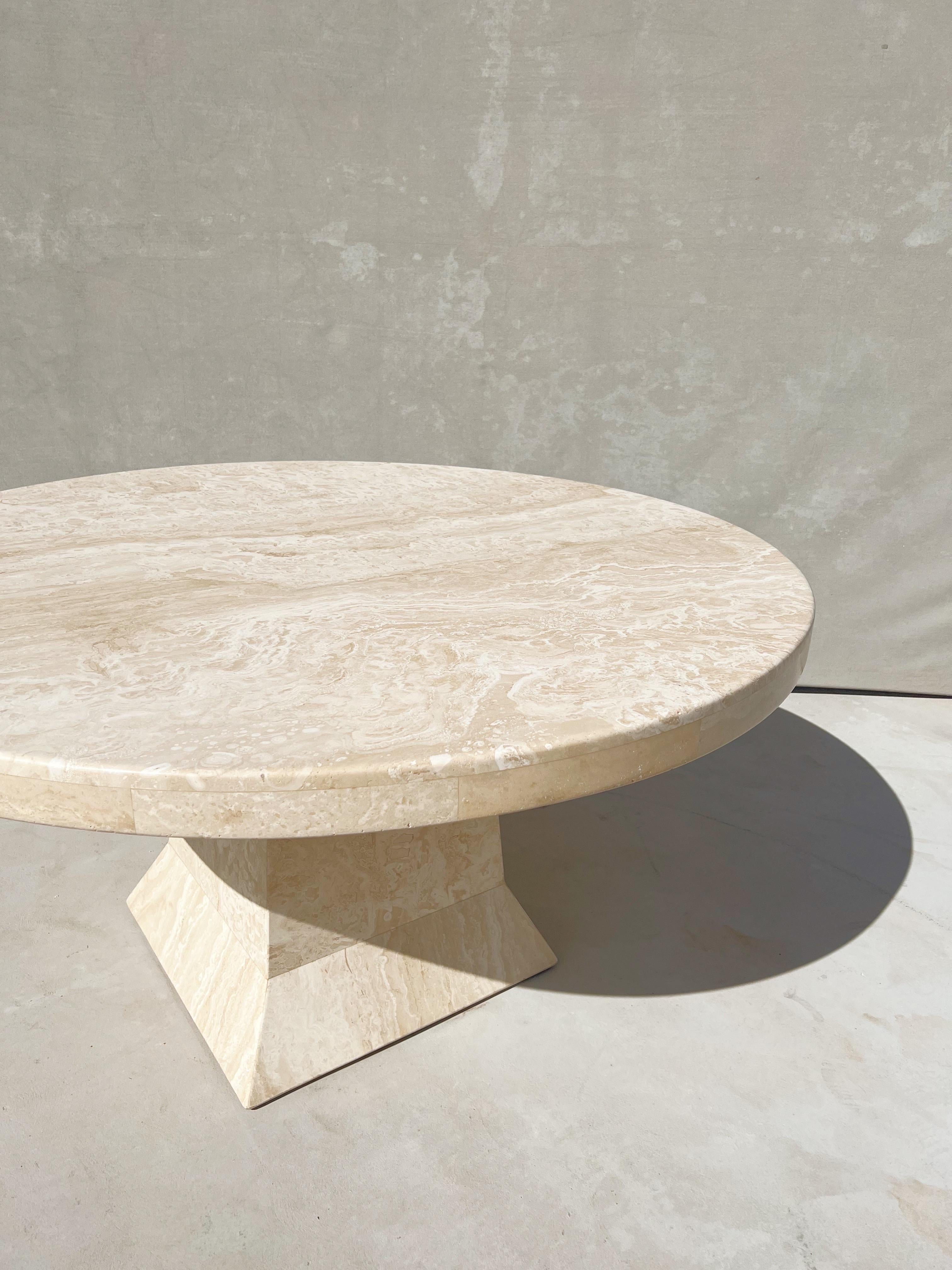 Vintage Modern Italian Travertine Round Dining Table with a Sculptural Base 14