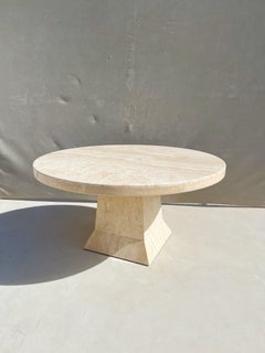 Vintage Modern Italian Travertine Round Dining Table with a Sculptural Base