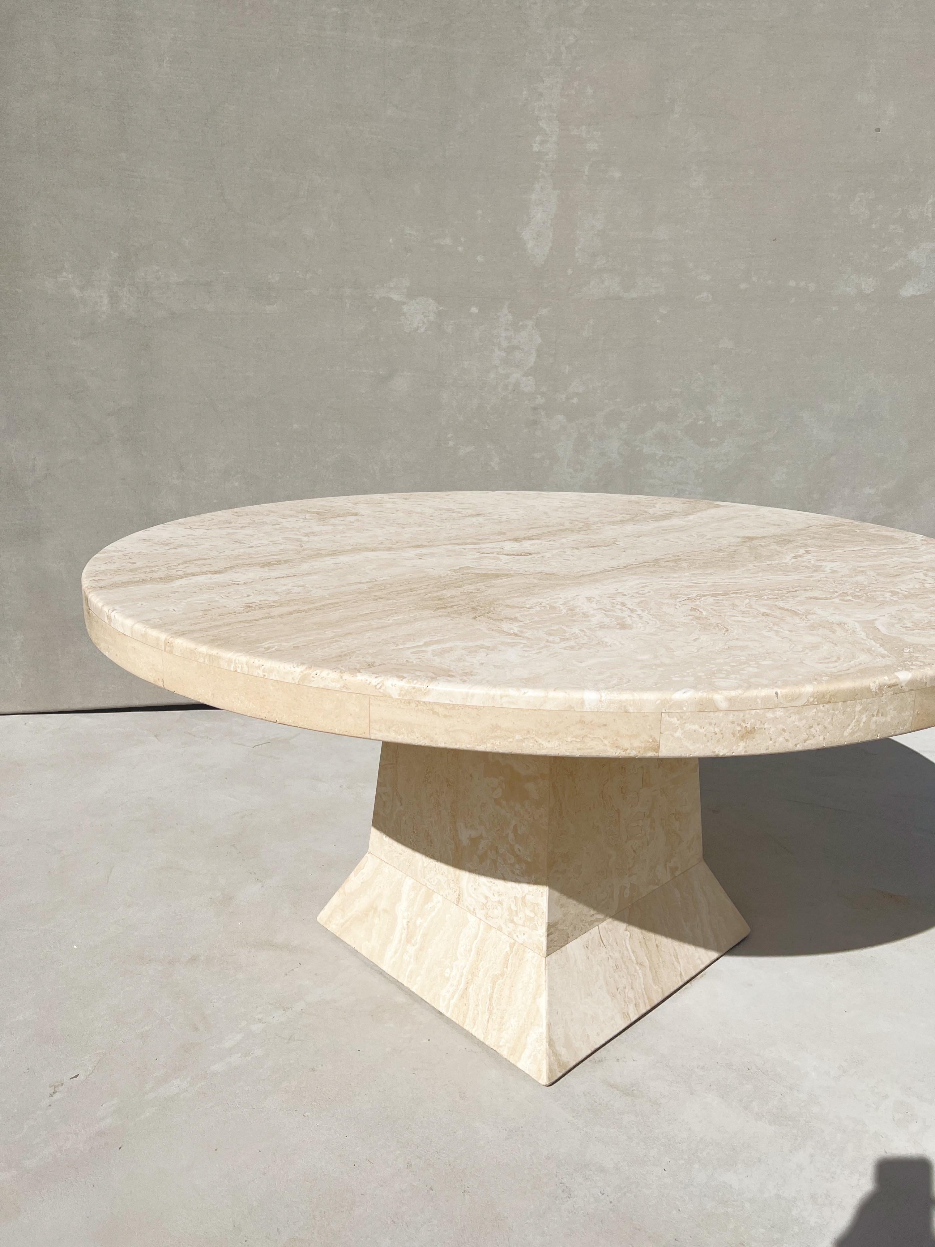 20th Century Vintage Modern Italian Travertine Round Dining Table with a Sculptural Base