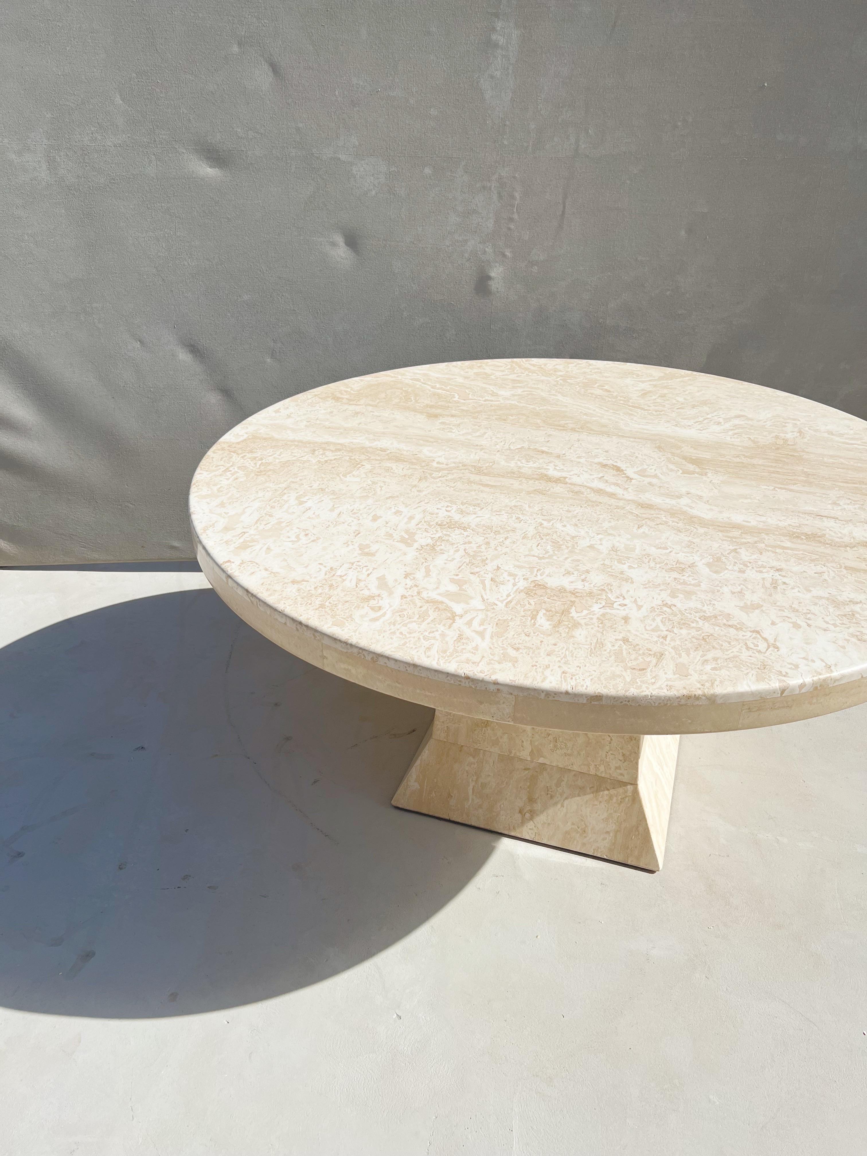 Vintage Modern Italian Travertine Round Dining Table with a Sculptural Base 1
