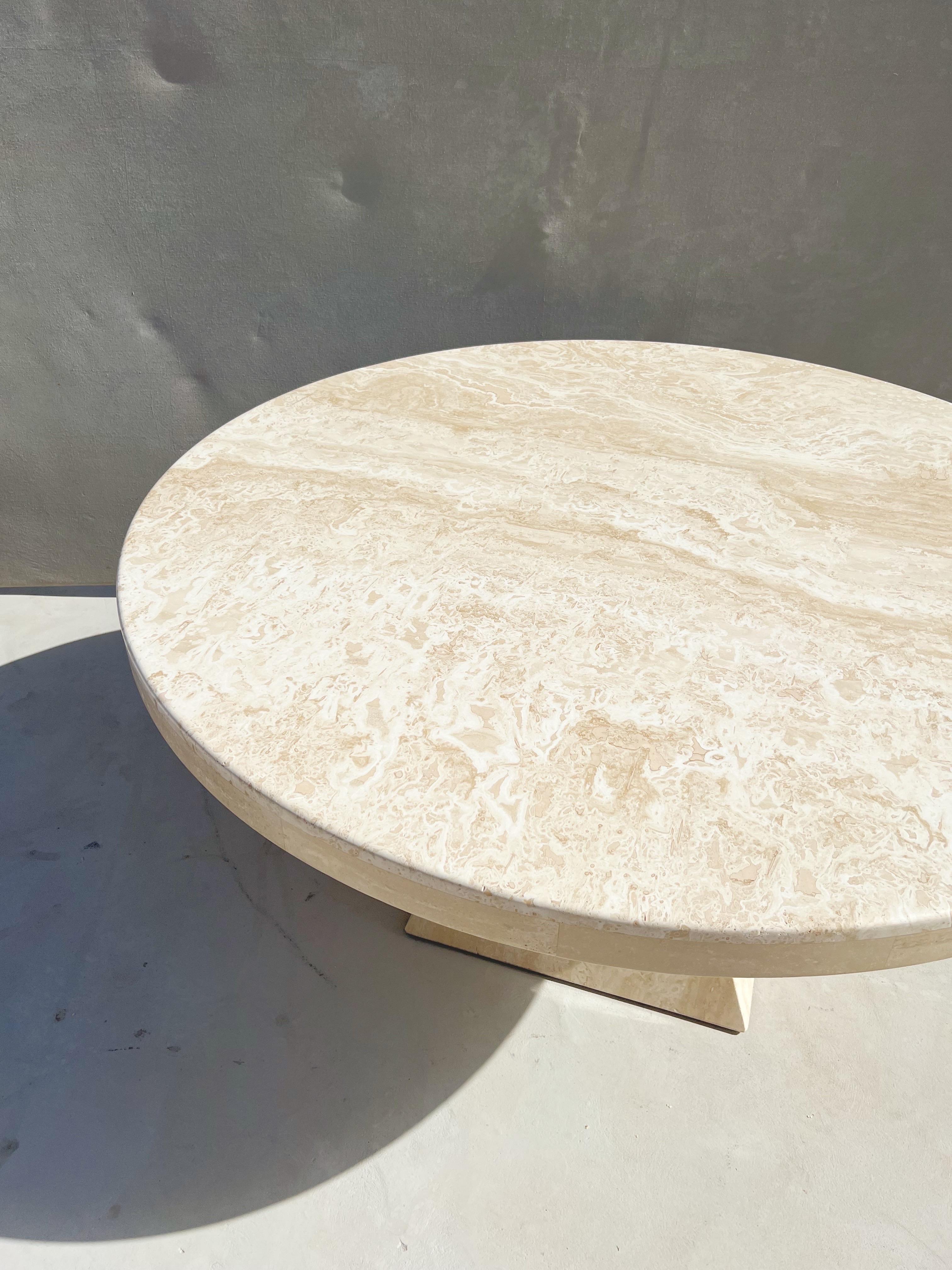 Vintage Modern Italian Travertine Round Dining Table with a Sculptural Base 2