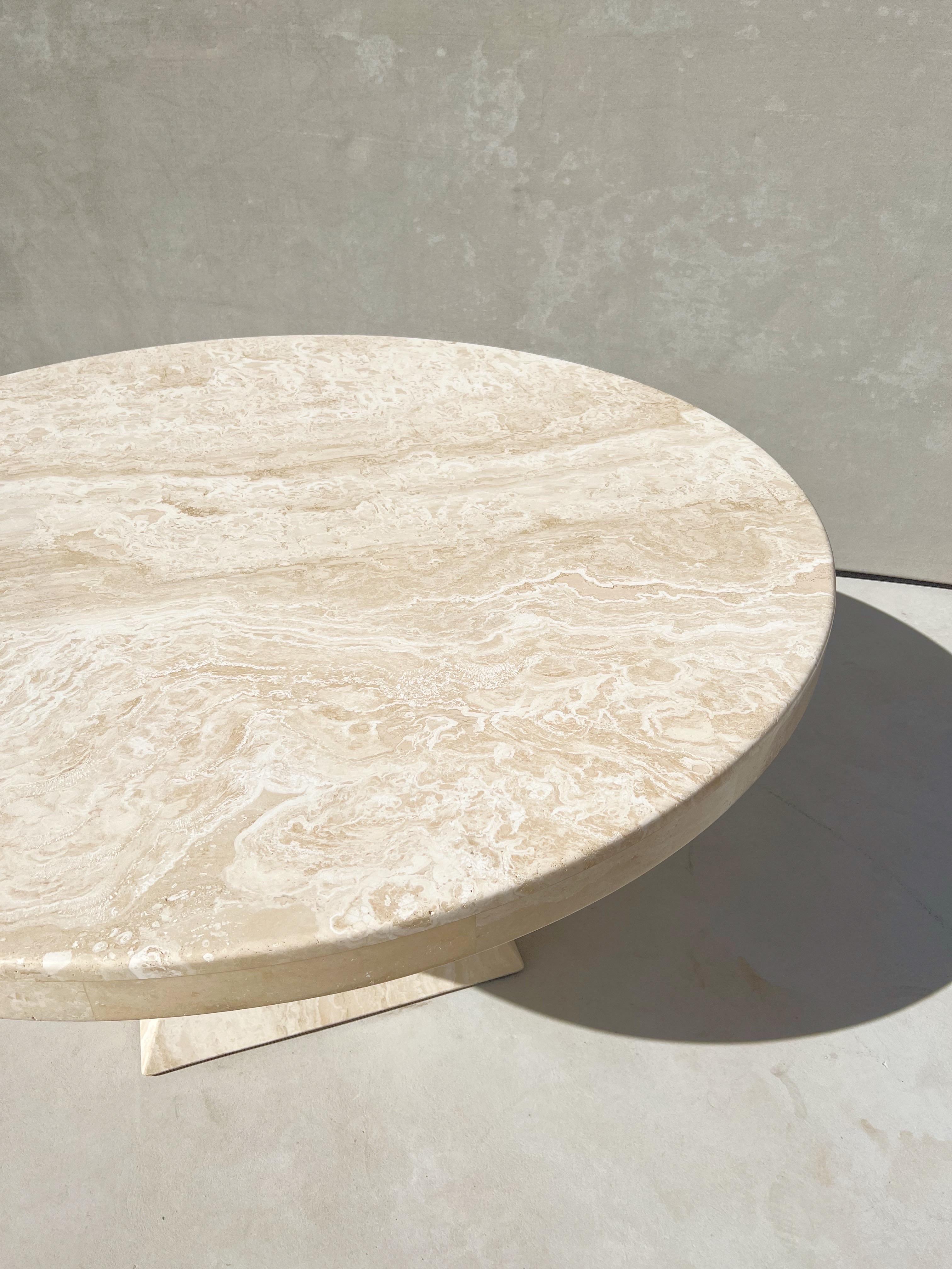 Vintage Modern Italian Travertine Round Dining Table with a Sculptural Base 3