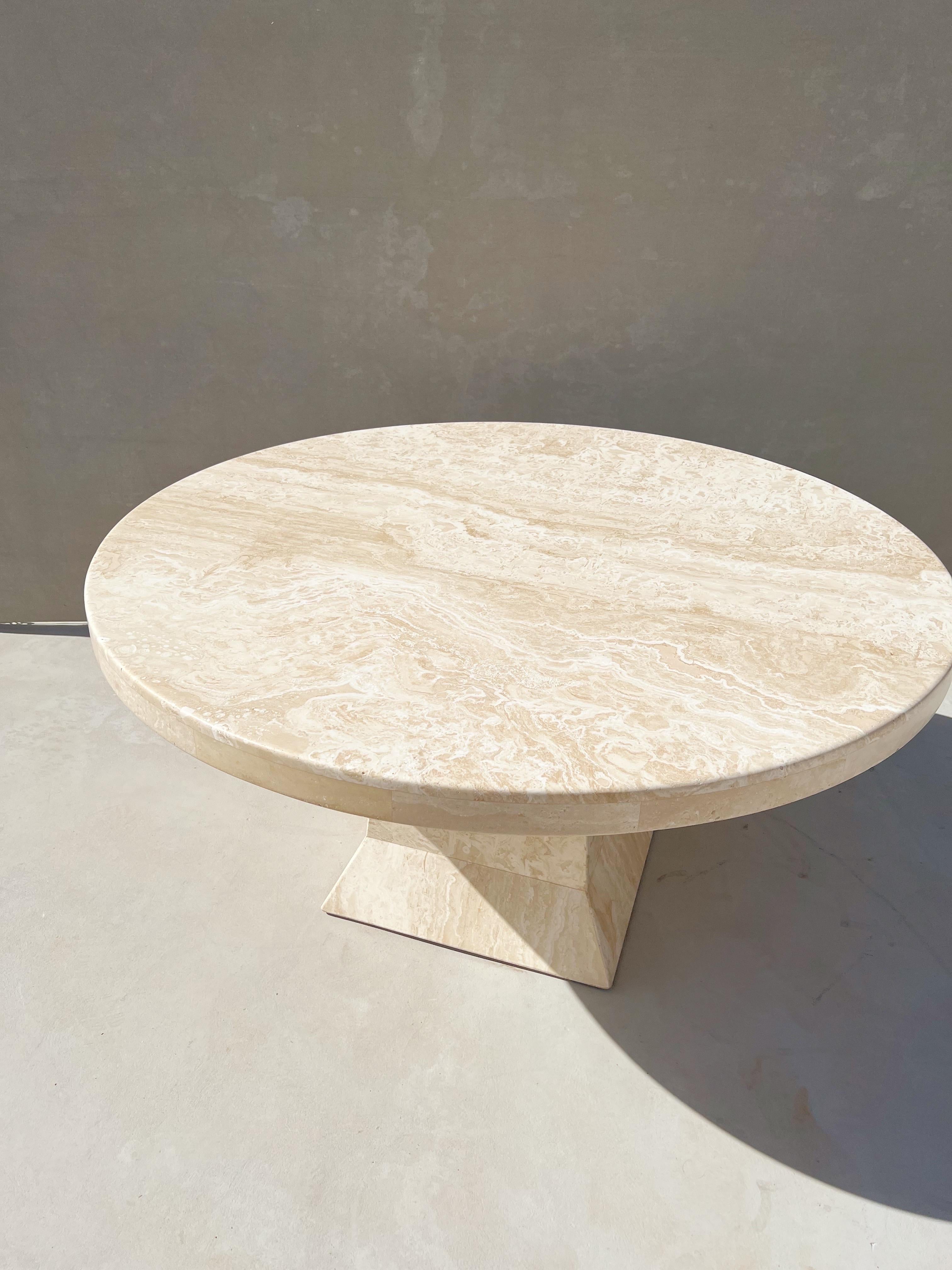 Vintage Modern Italian Travertine Round Dining Table with a Sculptural Base 4